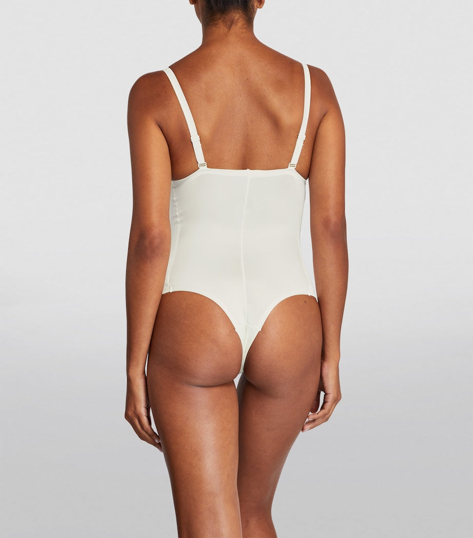 SPANX White Shaping Satin Thong Bodysuit - Light Control
