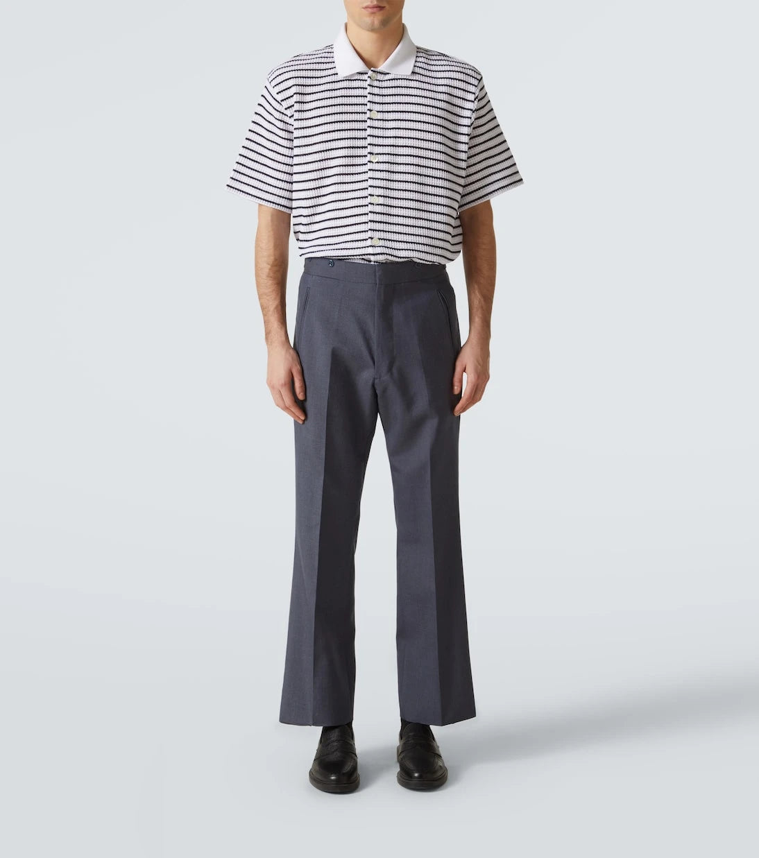 Thom Browne - قميص بولو قطني بنسيج الوافل المخطط
