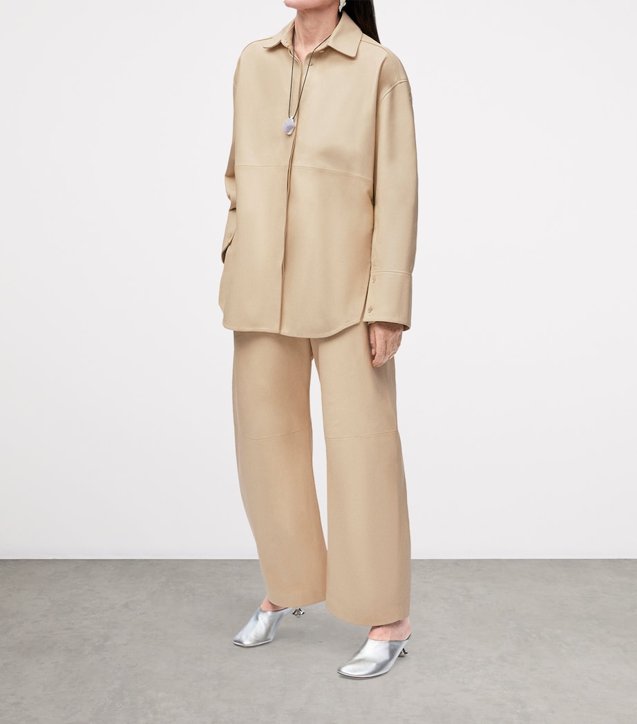 LOEWE Beige EXCLUSIVE Lambskin Wide-Leg Silver Capsule Barrel Trousers