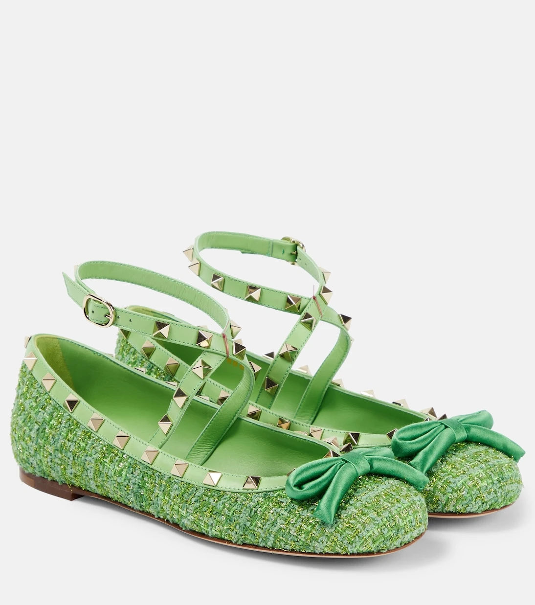 Valentino Garavani - Rockstud tweed lamé ballet flats