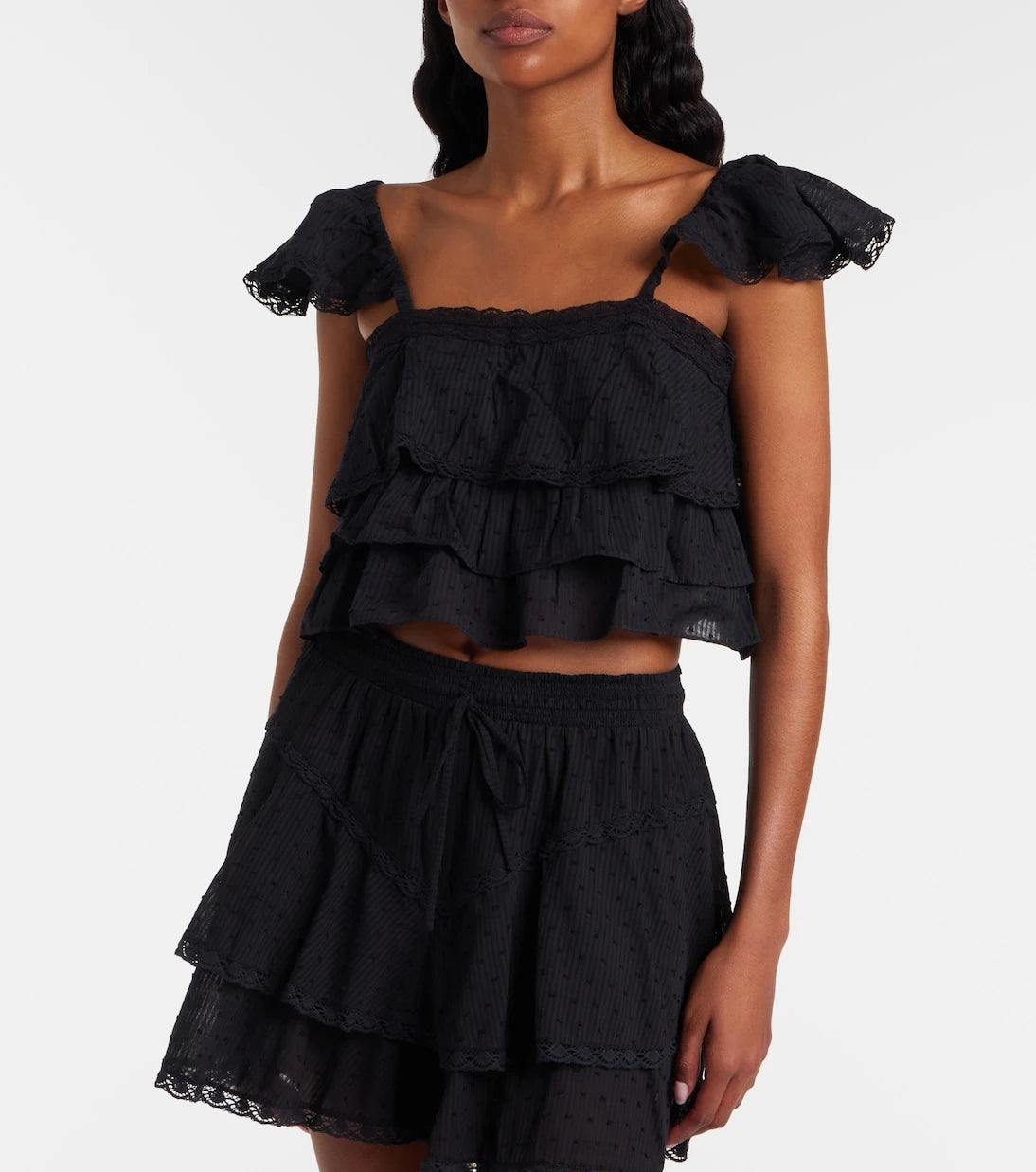 Poupette St Barth - Anya ruffled cotton crop top