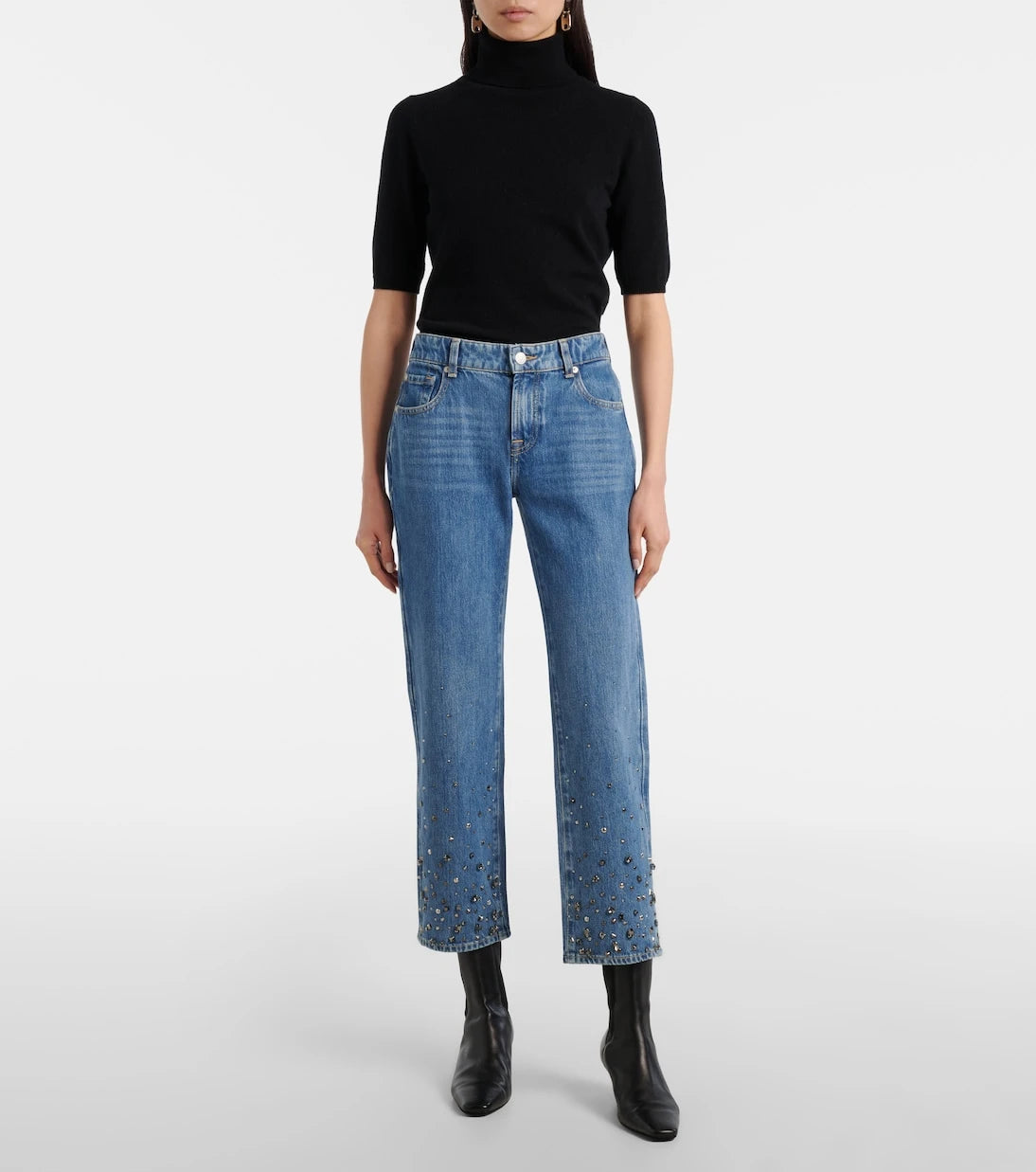7 For All Mankind - جينز كاليه قصير بقصة مستقيمة ومزين