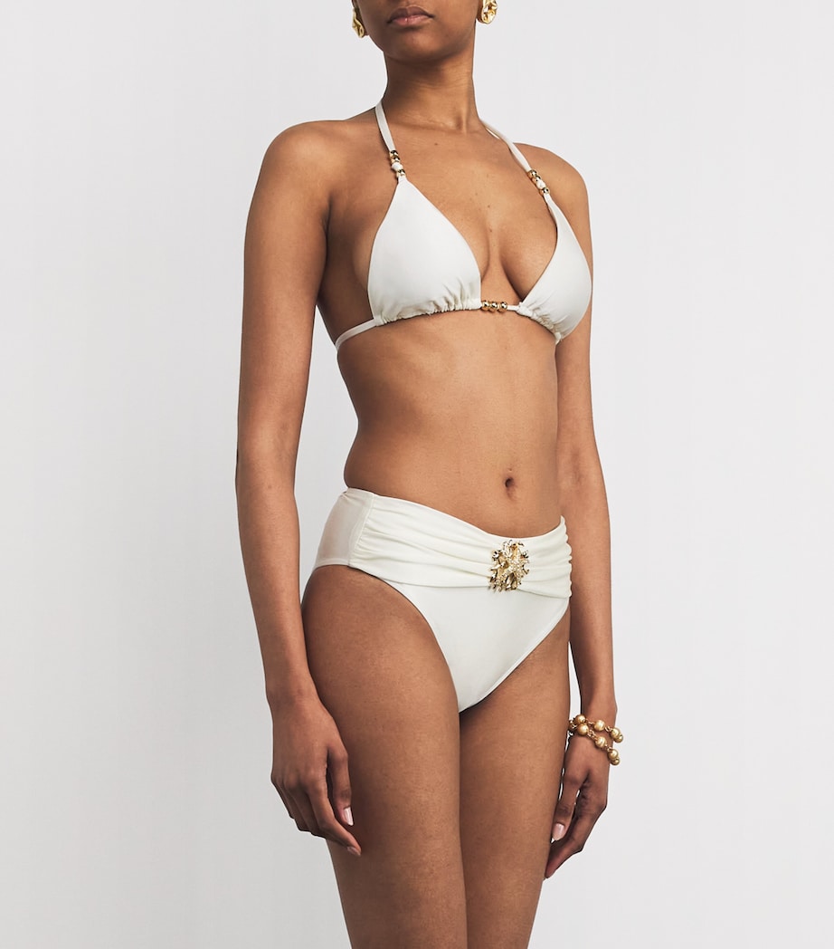 PatBO White Beaded Coral Bikini Top