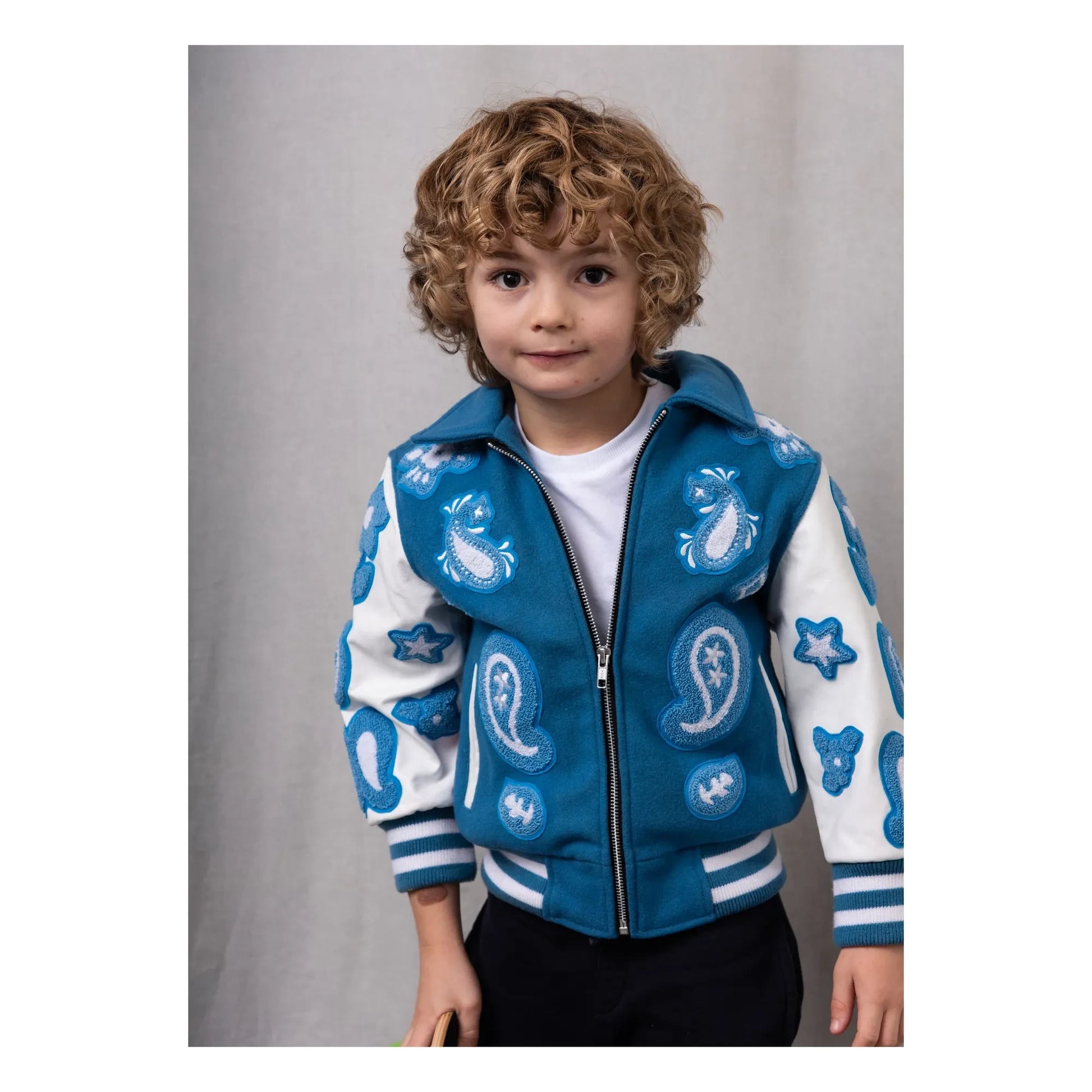 Fille Garçon - Paisley Wool and Leather Bomber | Blue