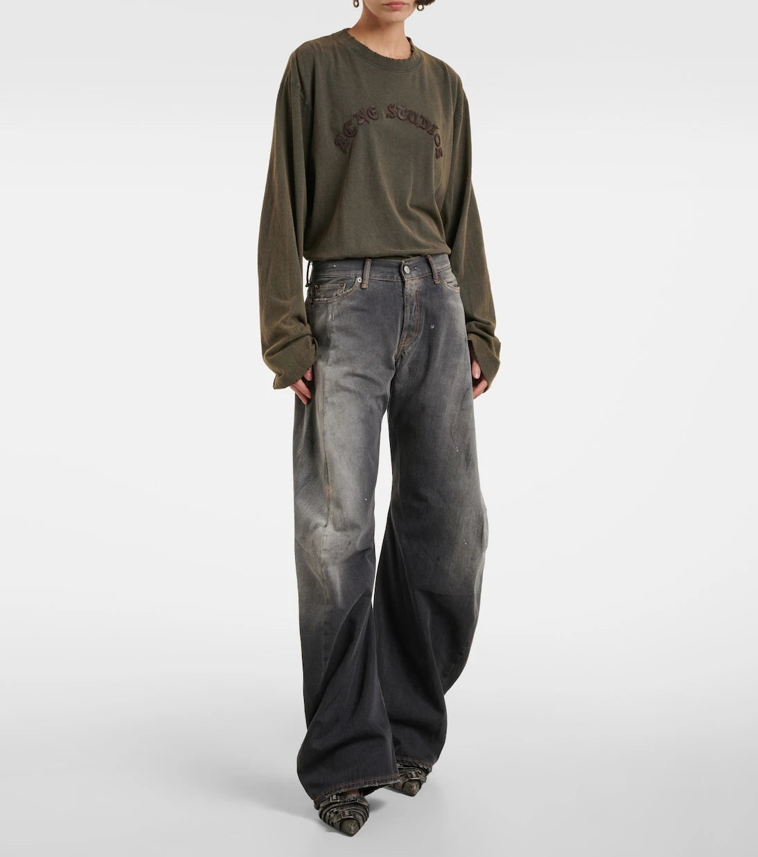 Acne Studios - 2006F distressed low-rise wide-leg jeans
