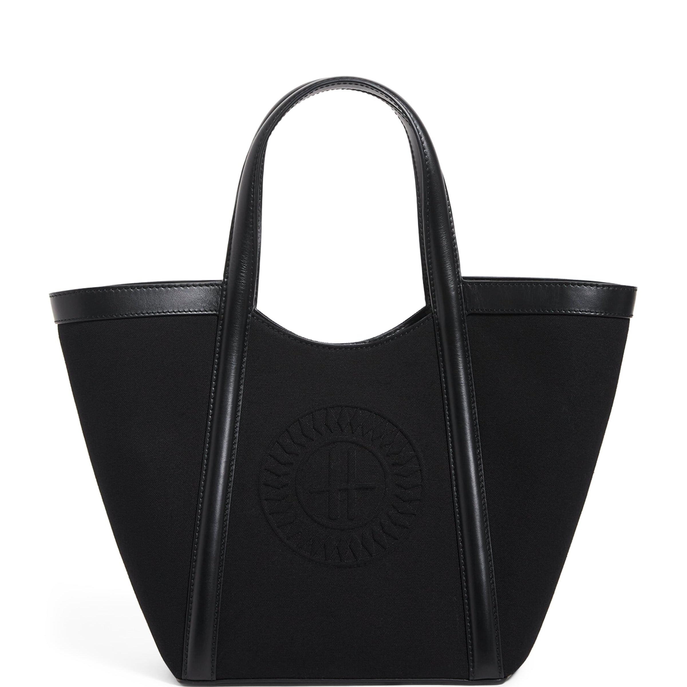 Small Canvas-Leather Embossed Tote Bag BLACK