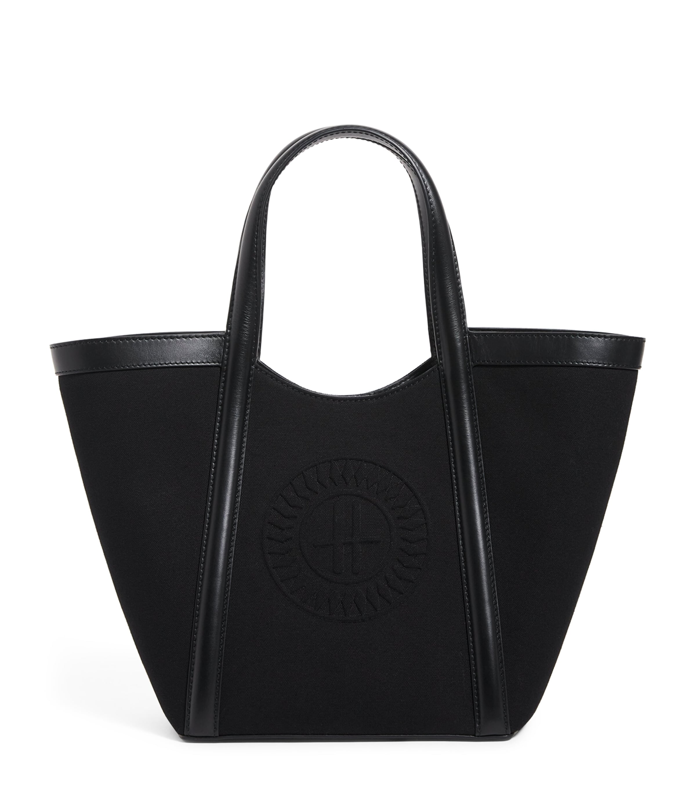 Small Canvas-Leather Embossed Tote Bag BLACK