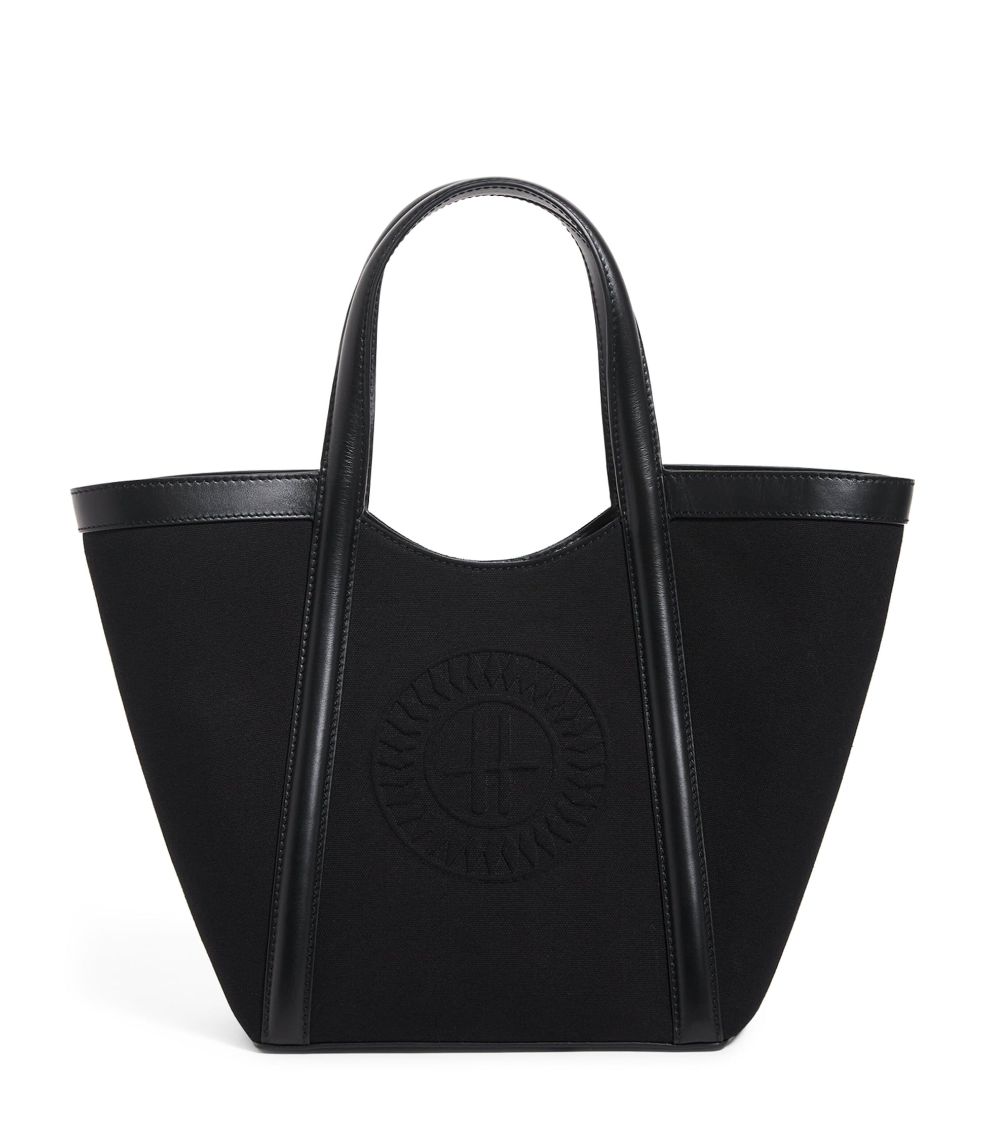 Small Canvas-Leather Embossed Tote Bag BLACK