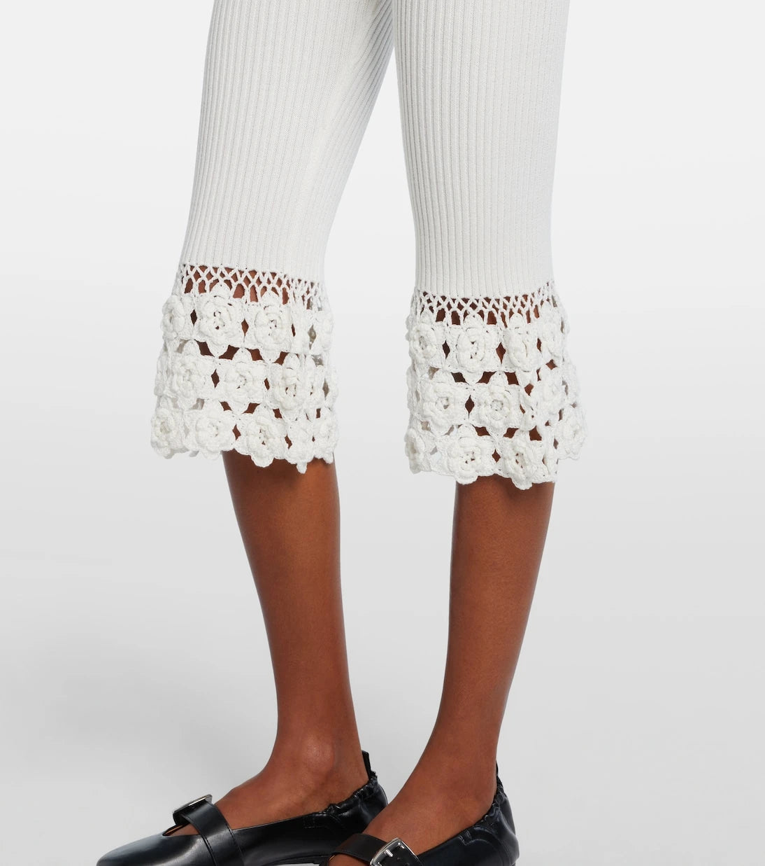 Ganni - Crochet-trimmed ribbed cotton-blend capri pants