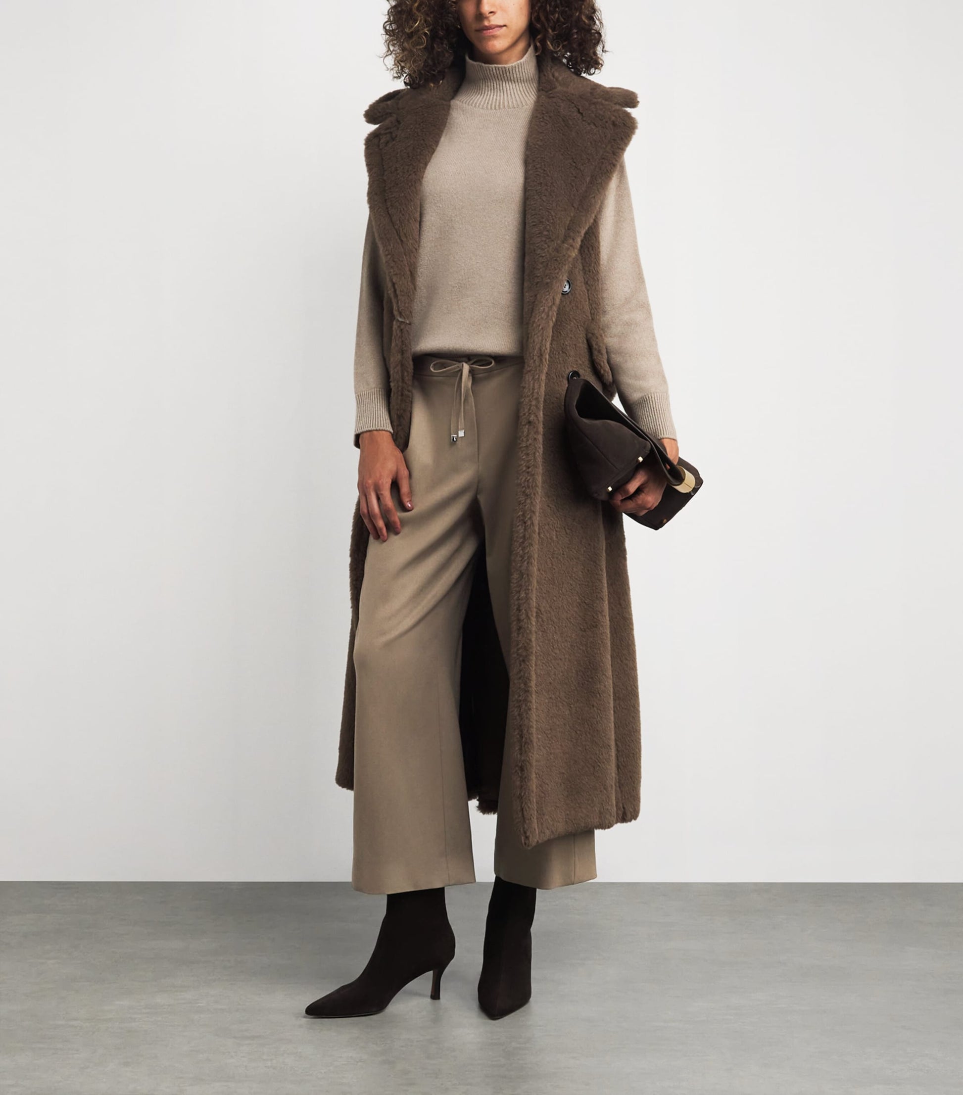 Beige Stretch-Wool Drawstring Trousers