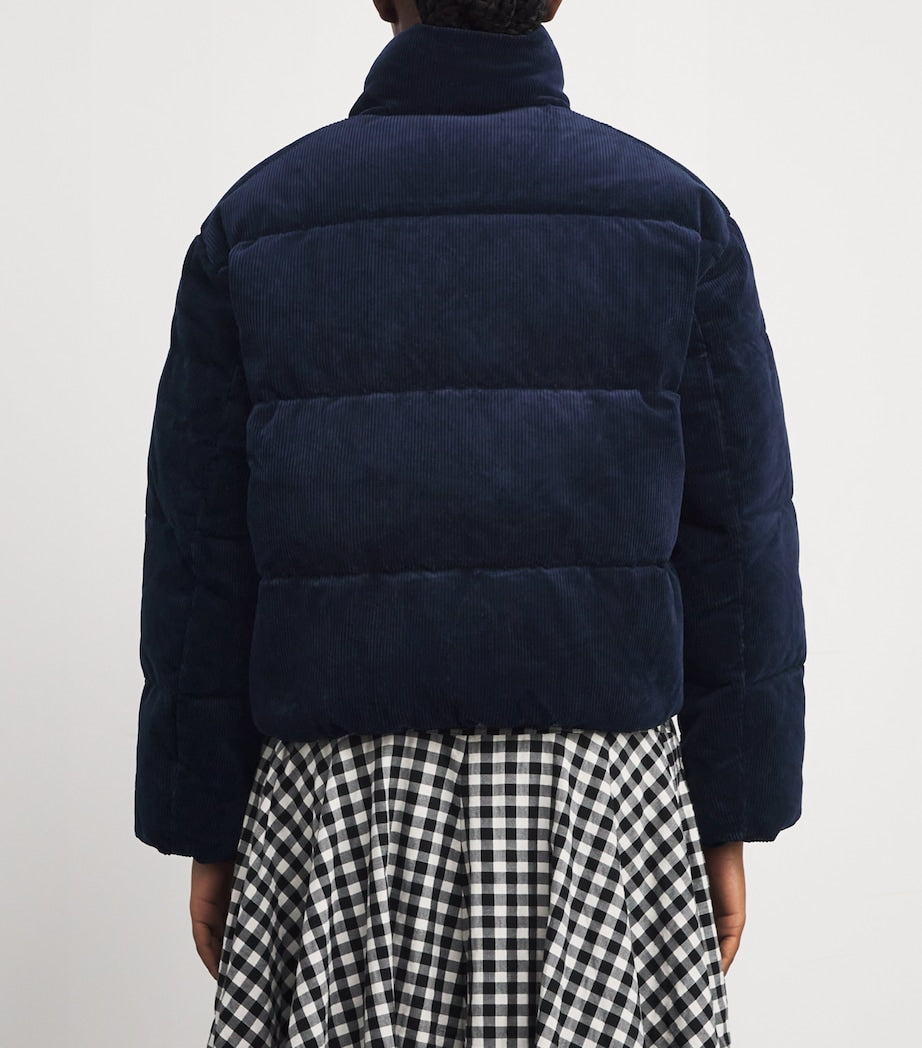 Navy Stretch-Cotton Corduroy Puffer Jacket