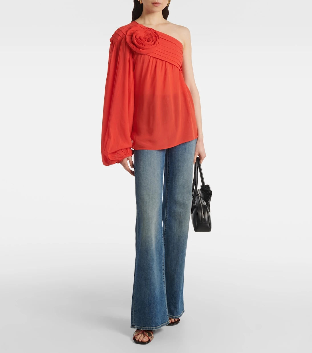 Farm Rio - Floral-appliqué one-shoulder top