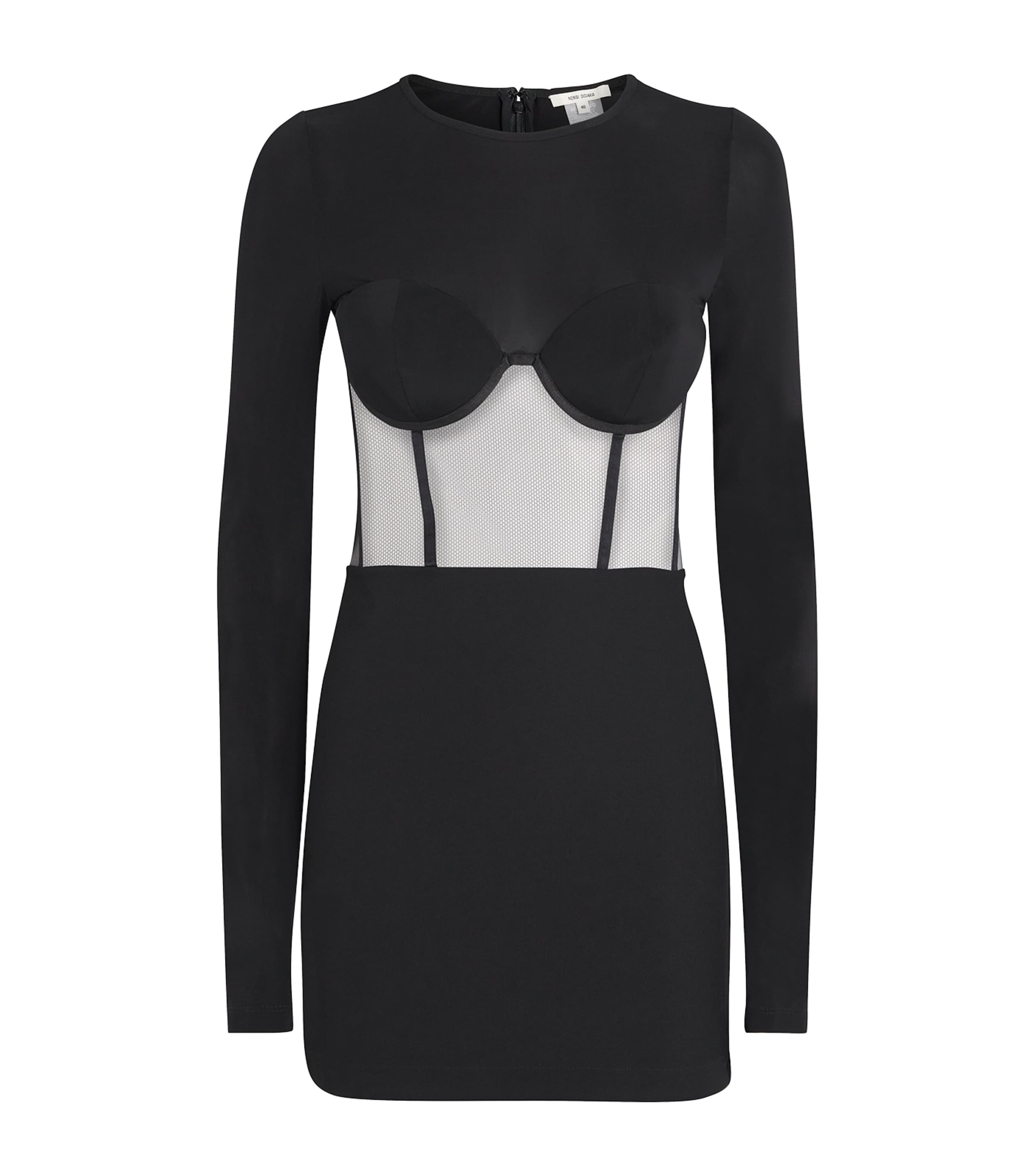 Nensi Dojaka Black Mesh Corseted Mini Dress