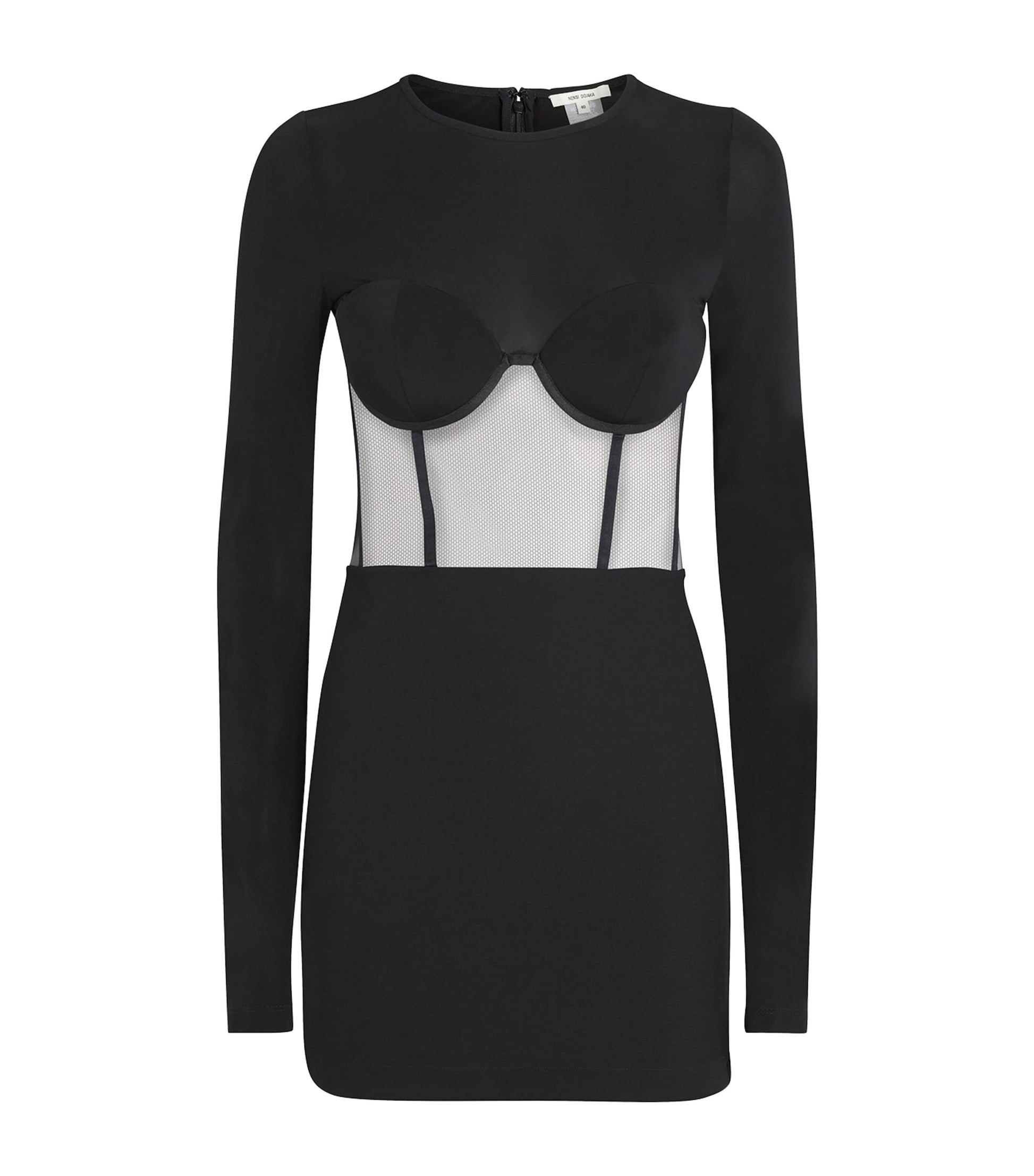 Nensi Dojaka Black Mesh Corseted Mini Dress