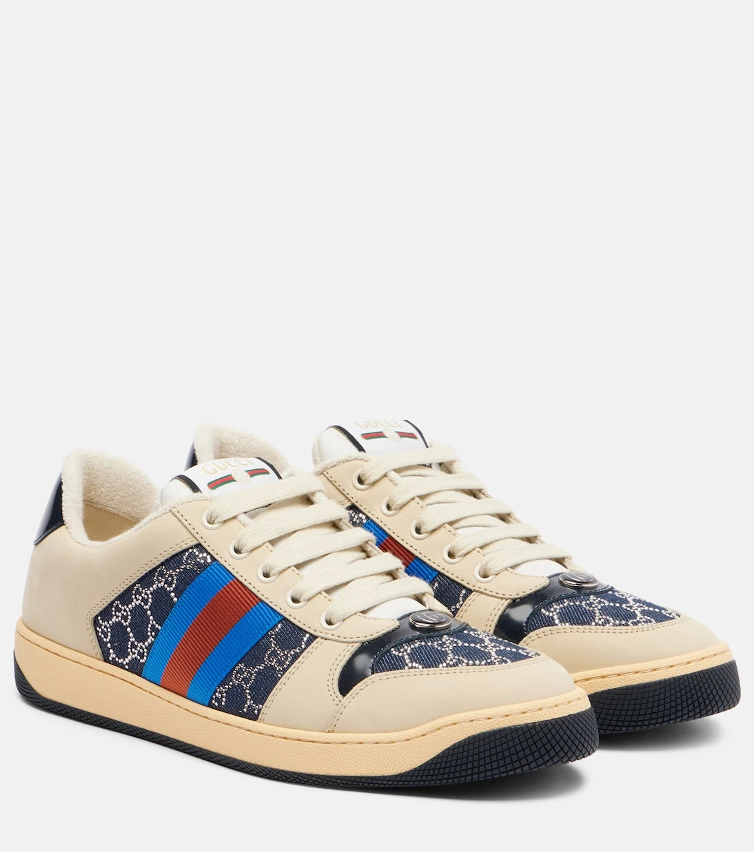 Gucci - Screener GG leather-trimmed denim sneakers