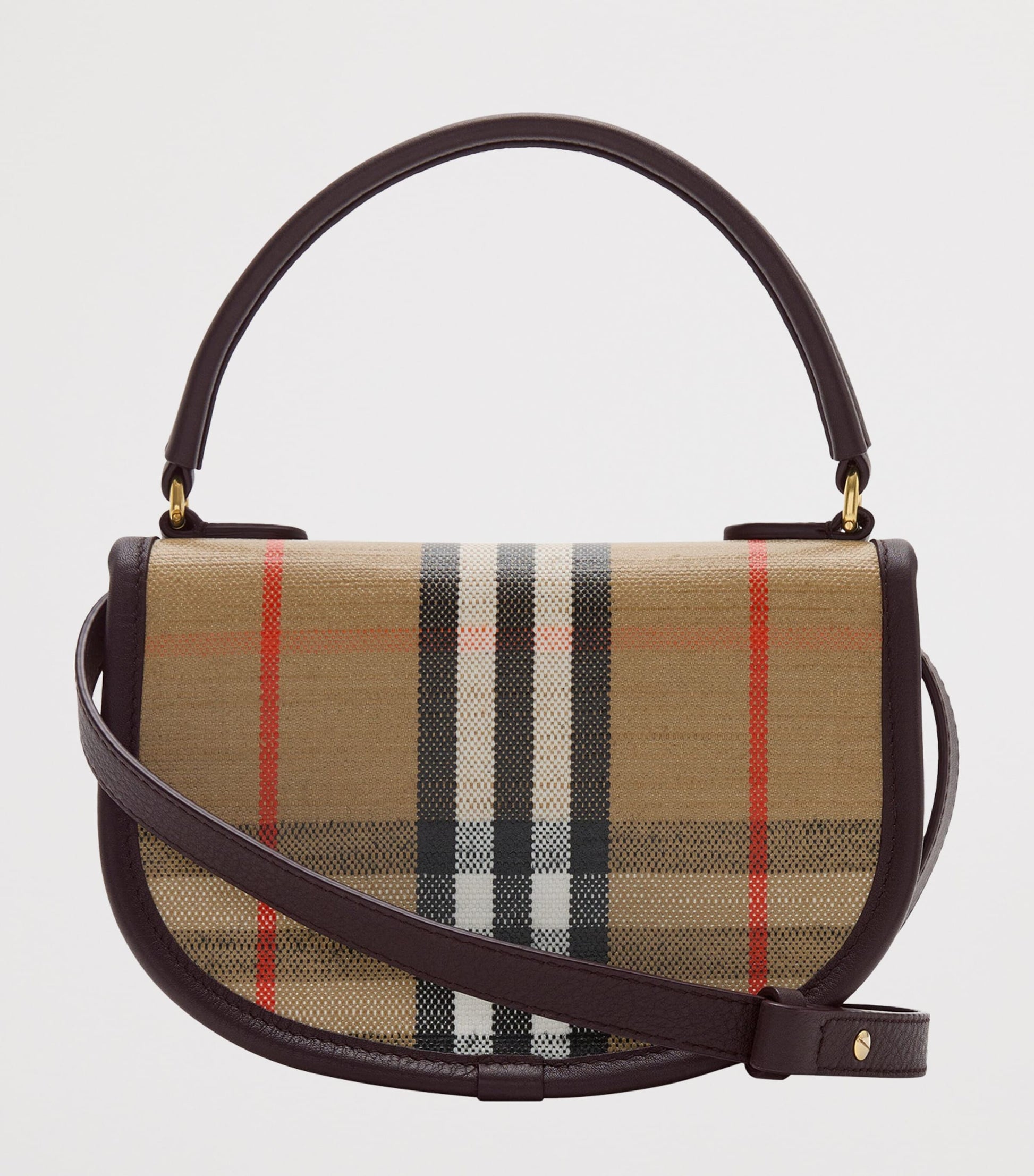 Beige Mini Check Top-Handle Bag