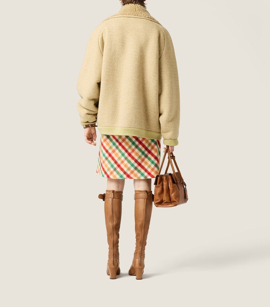 Neutral Fleece-Lined Bomber Jacket