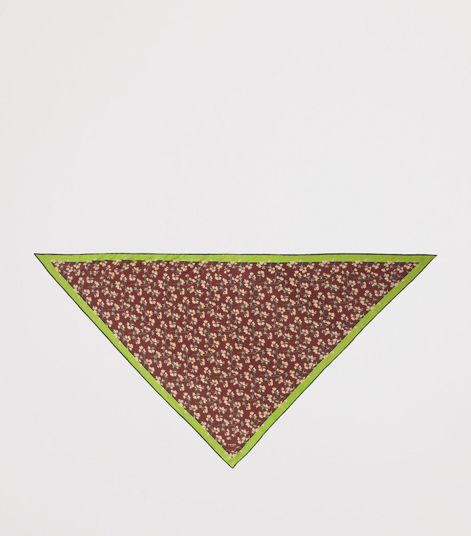 Brown Silk Twill Floral Print Scarf