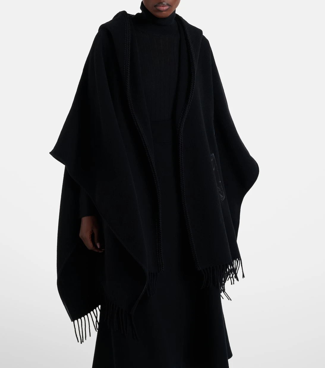 Moncler - Fringed virgin wool cape
