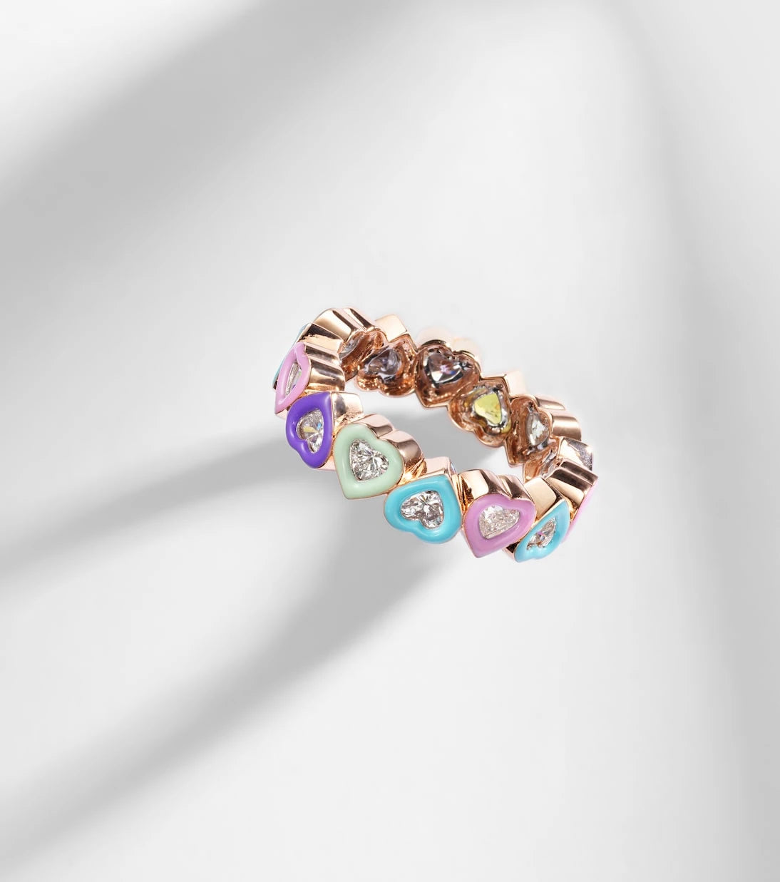 Kamyen - 18kt rose gold ring with diamonds and enamel