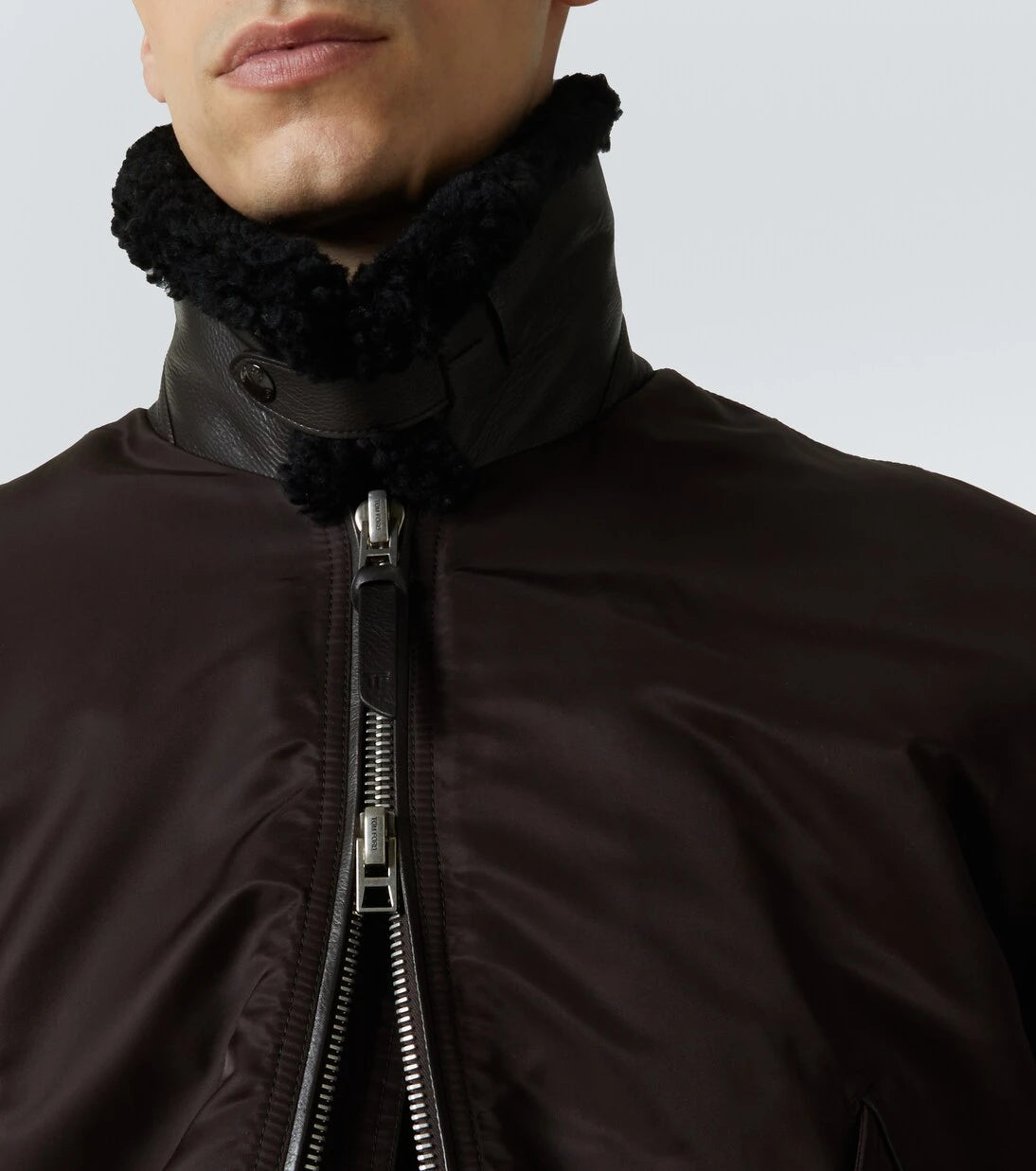 Tom Ford - Shearling-trimmed satin bomber jacket
