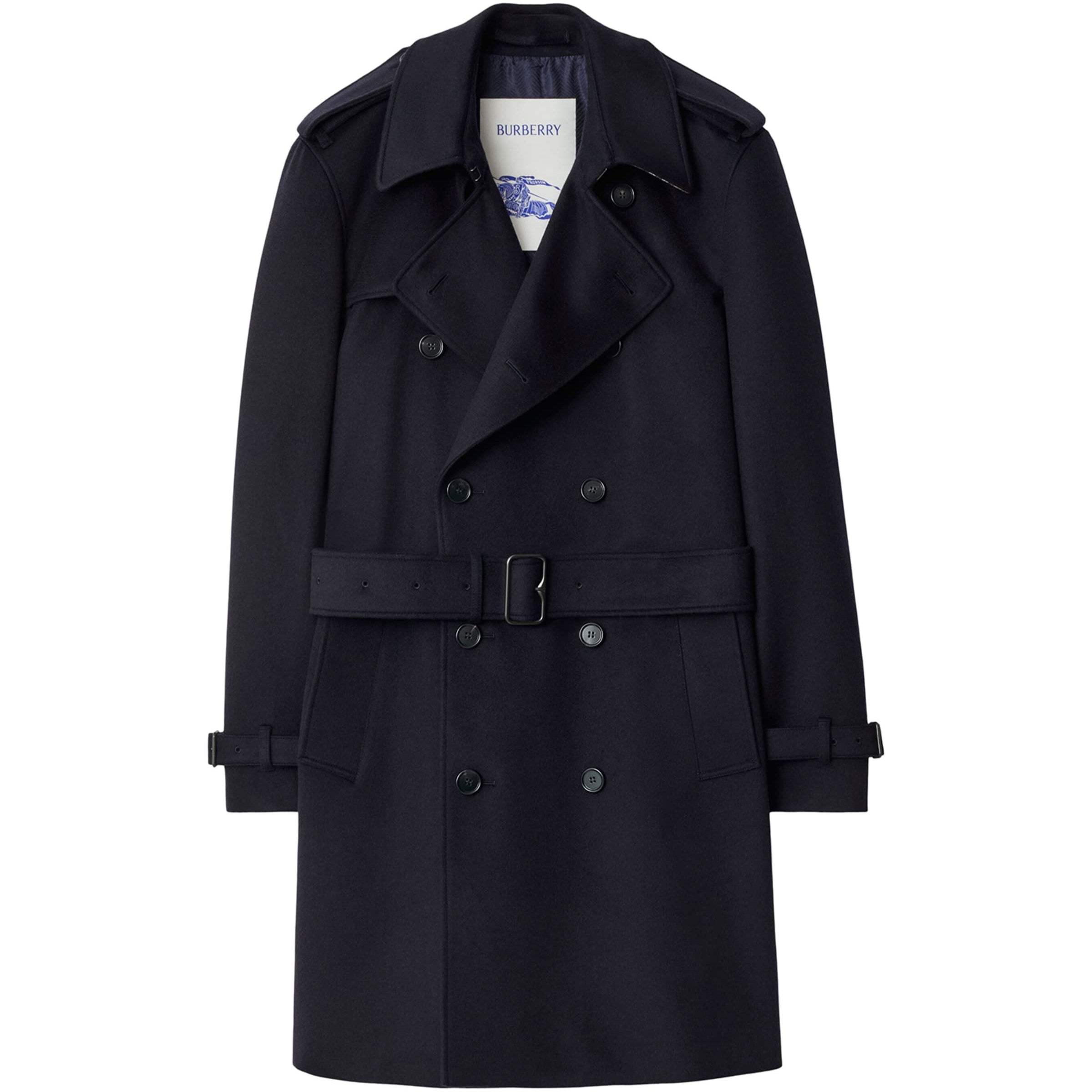 Navy Cashmere Mid-Length Trench Coat