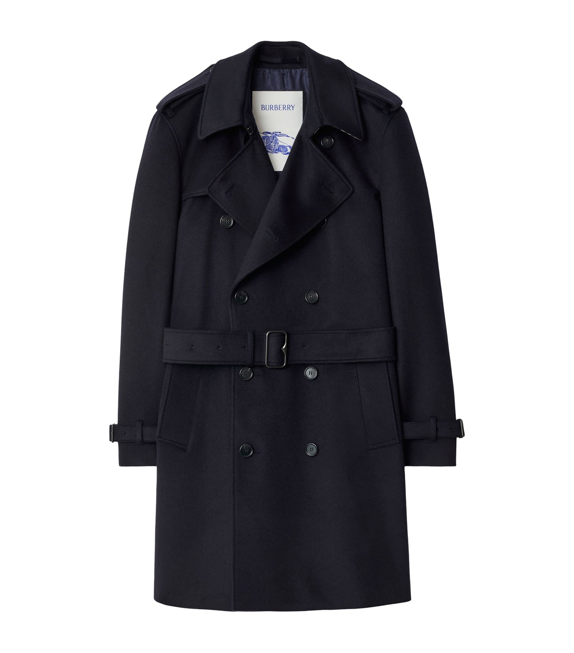 Navy Cashmere Mid-Length Trench Coat