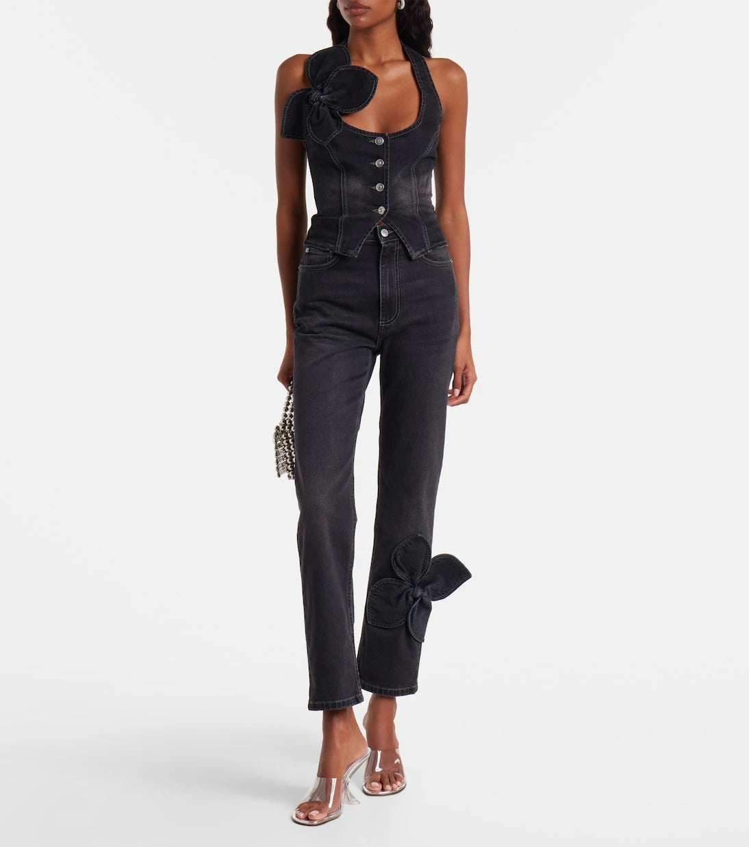 Area - Bow-detail denim top
