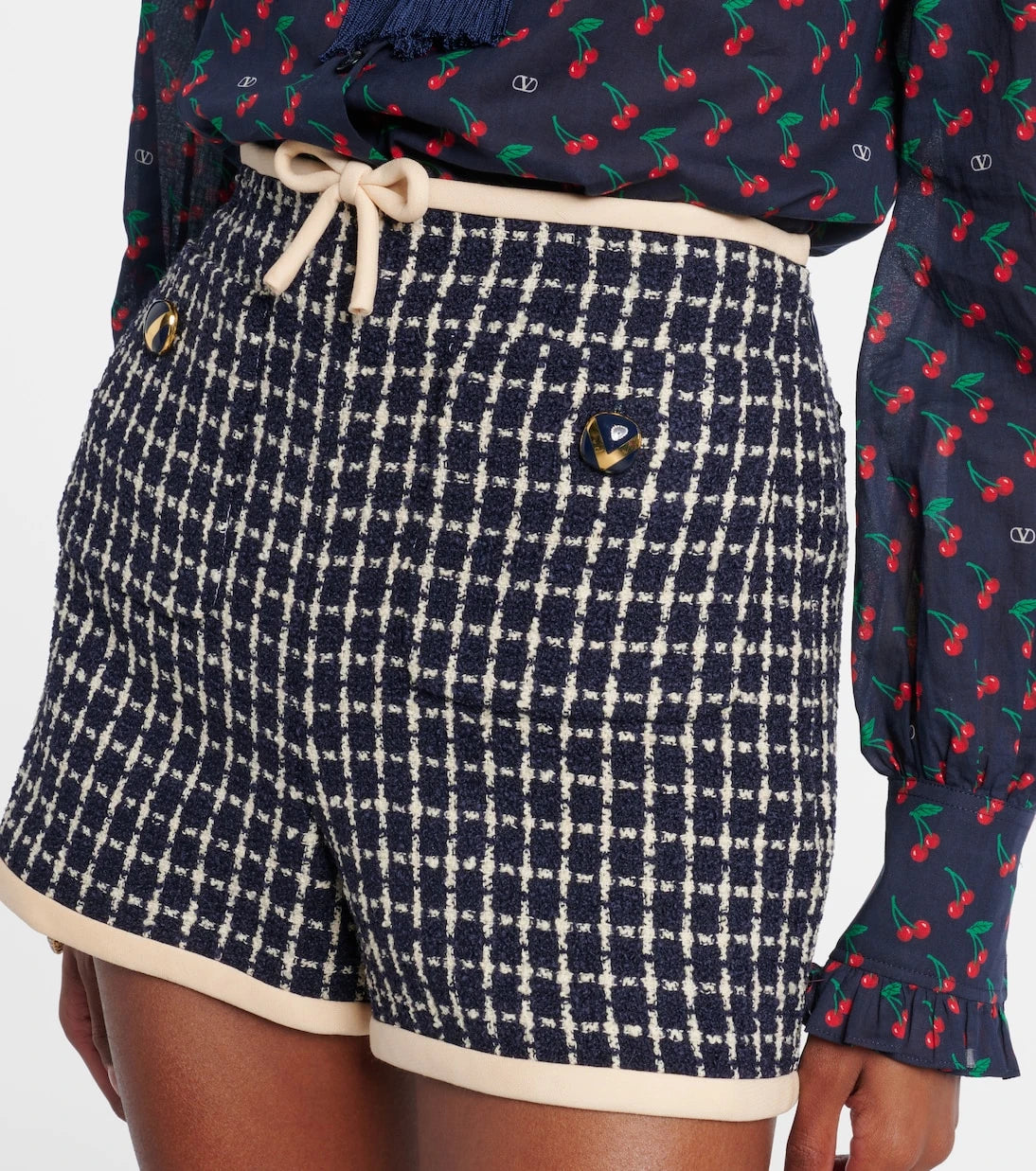 Valentino - VLogo checked wool-blend bouclé shorts