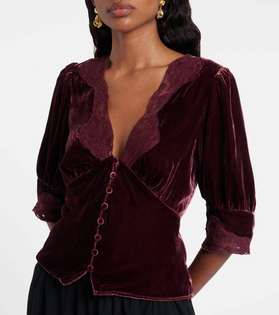 Rixo - Amanda lace-trimmed velvet top