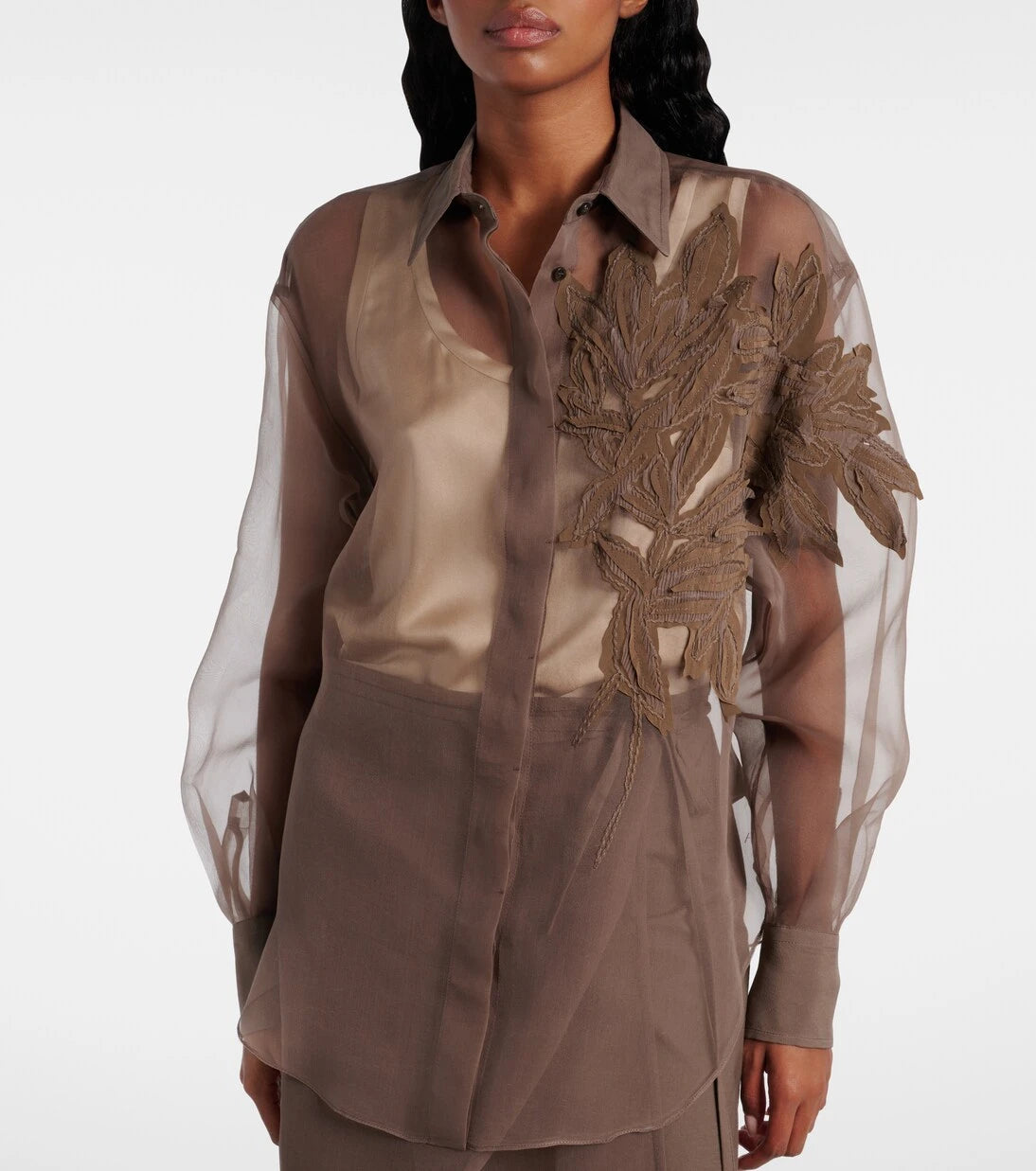 Brunello Cucinelli - Herbarium-appliqué silk shirt