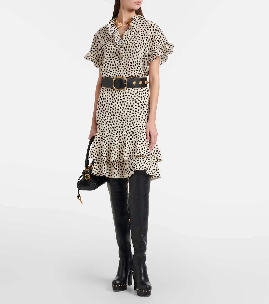 Chloé - Polka-dot tiered silk miniskirt