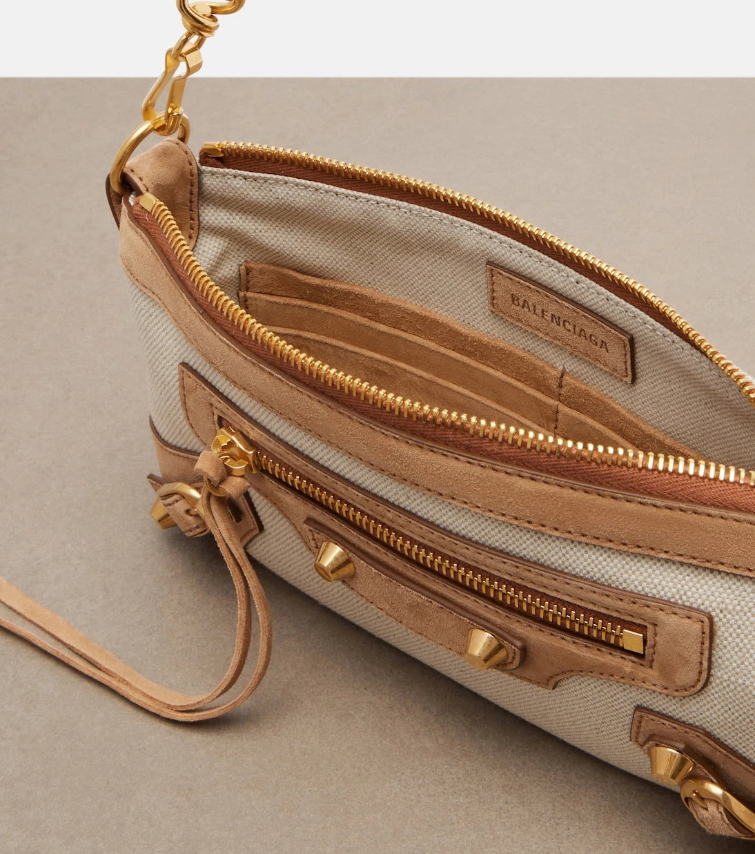 Balenciaga - Le City Mini canvas and suede shoulder bag