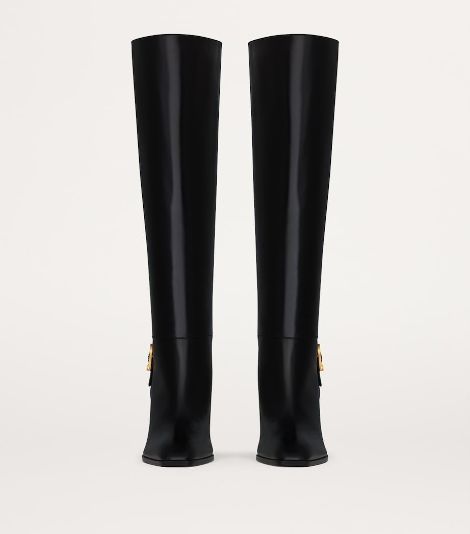 Saint Laurent Black Leather Knee-High Boots 75