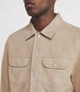 Beige Suede Trucker Shirt Jacket
