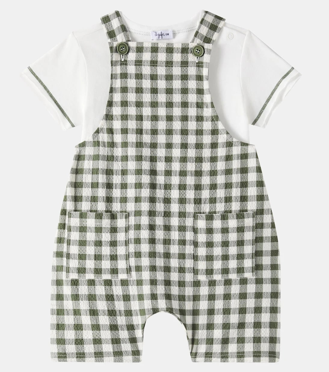 Il Gufo - Baby checked overalls and T-shirt set