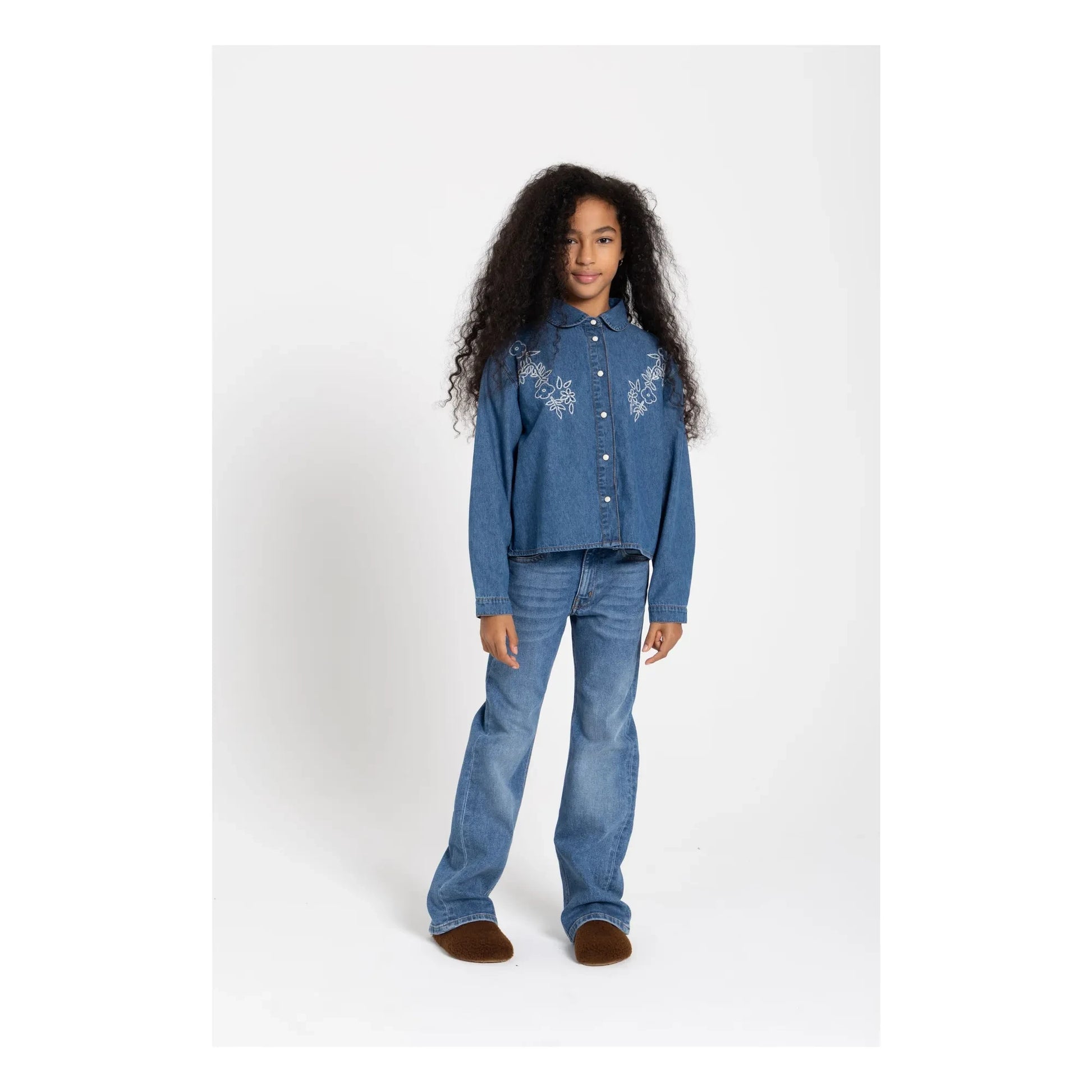 Hundred Pieces - Clara Embroidered Short Shirt | Denim blue