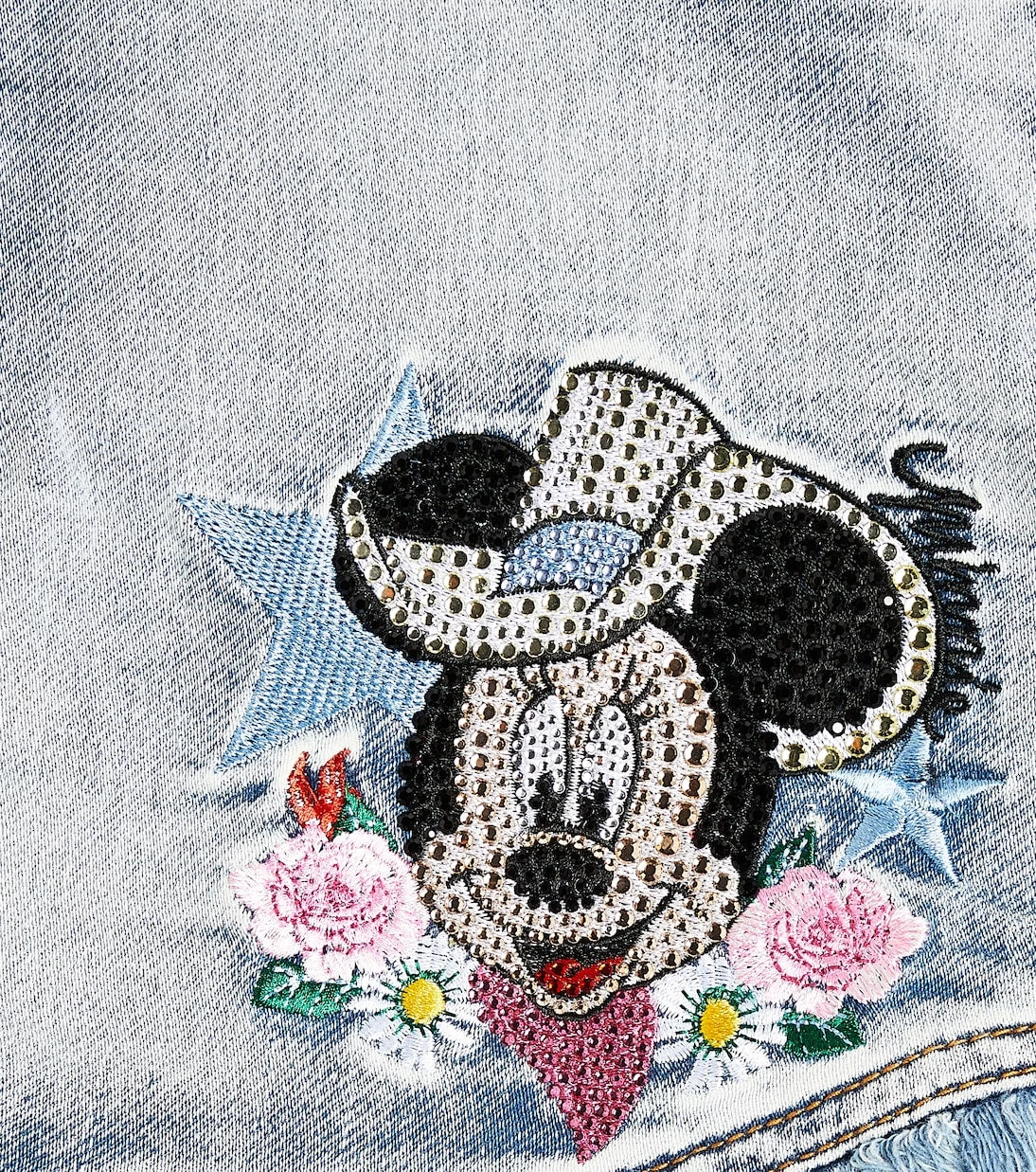 Monnalisa - Embroidered frayed denim skirt