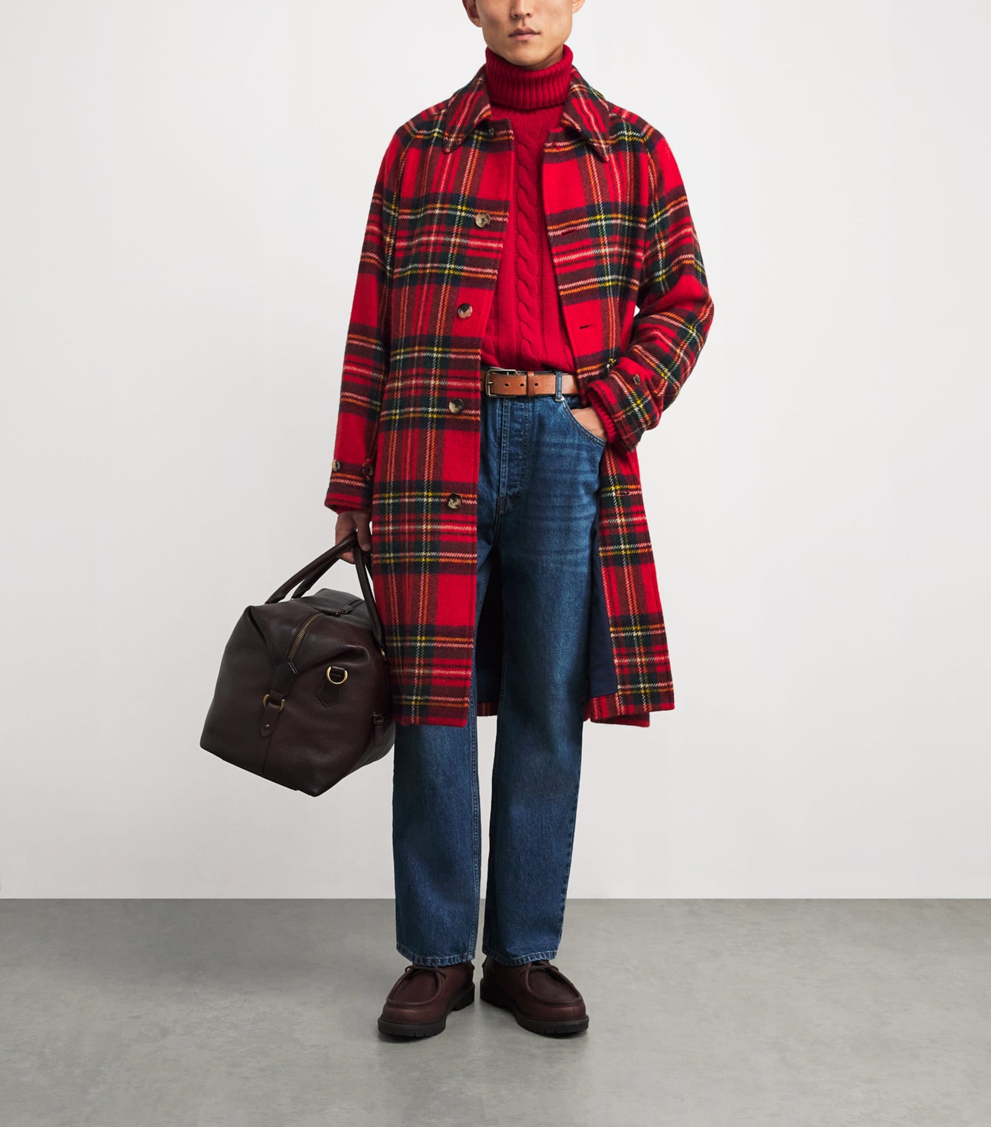 Polo Ralph Lauren Red Wool Tweed Plaid Balmacaan Coat