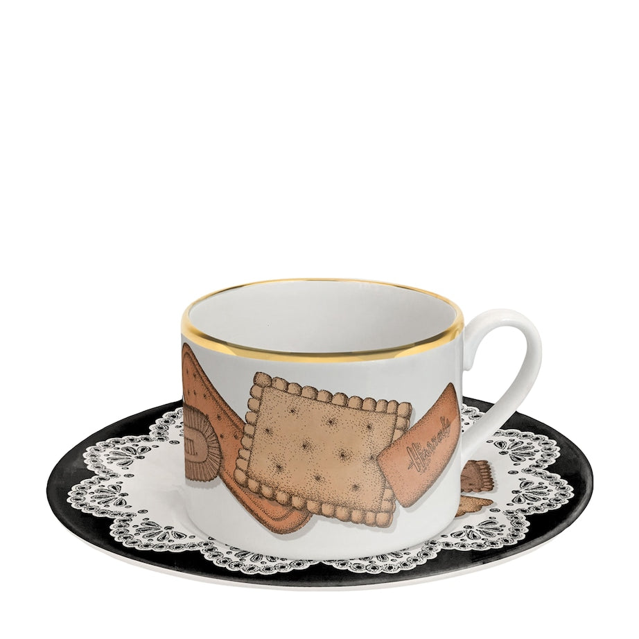 175 Anniversary Edition Set of 6 Porcelain Biscotti Teacups and Saucers