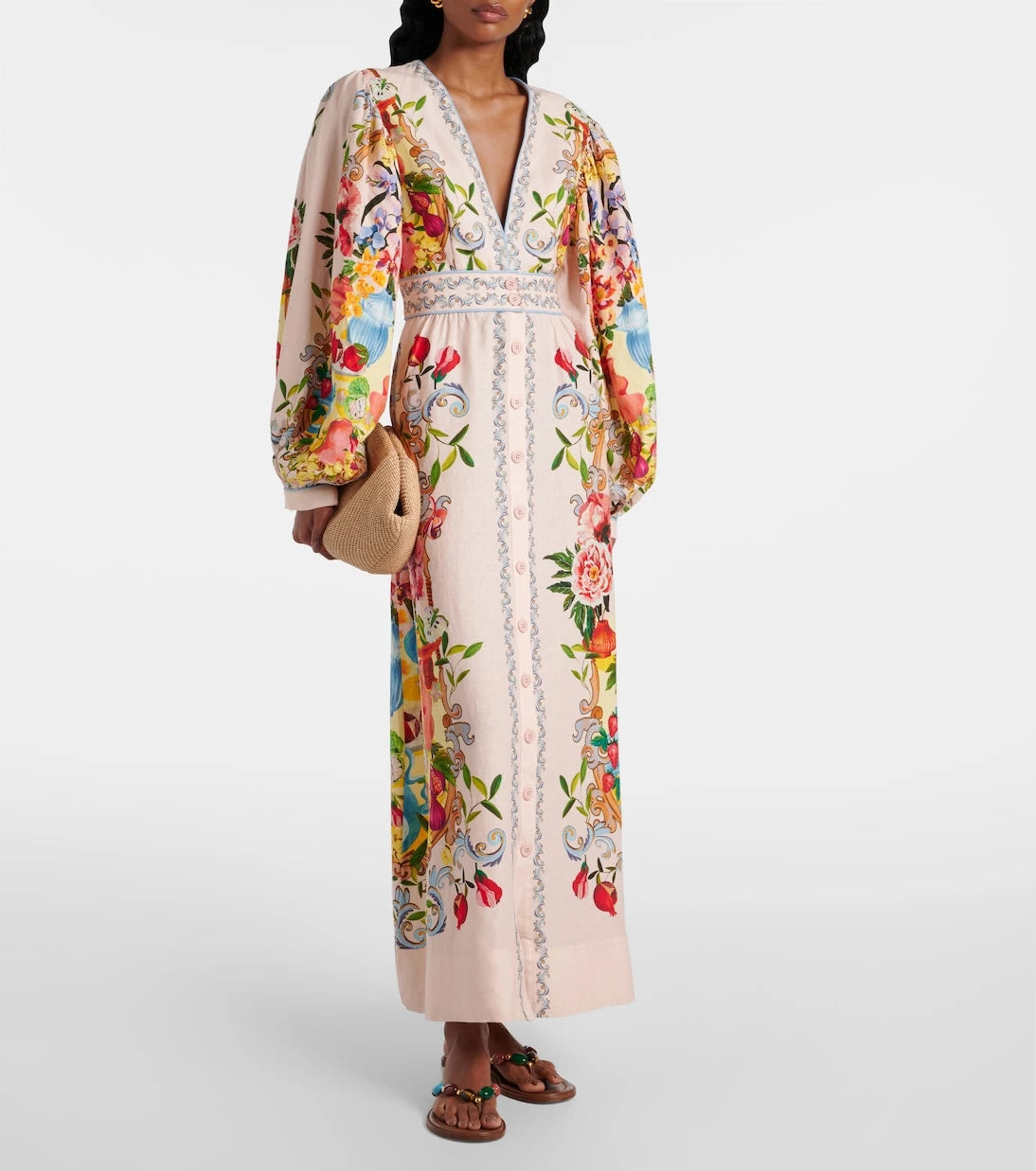 Farm Rio - Floral linen-blend maxi dress