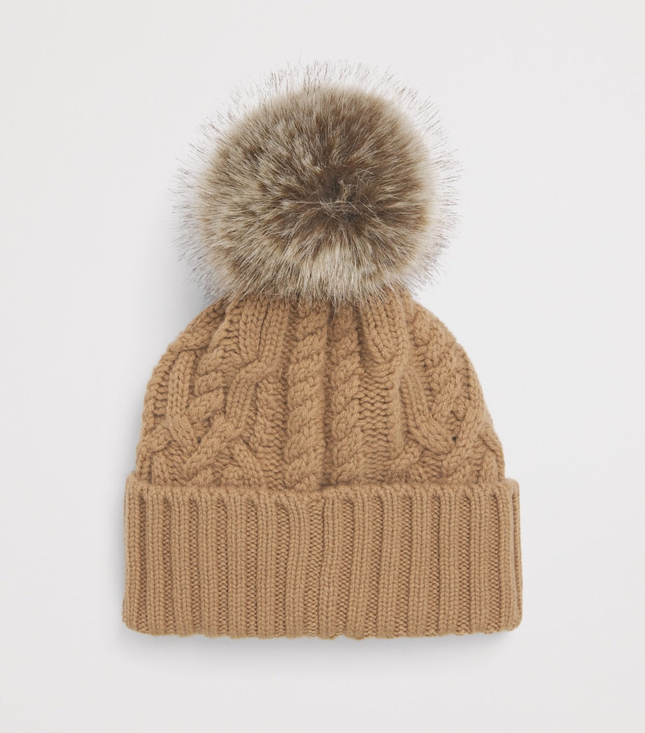 Moncler Beige Virgin Wool-Cashmere Pom-Pom Beanie