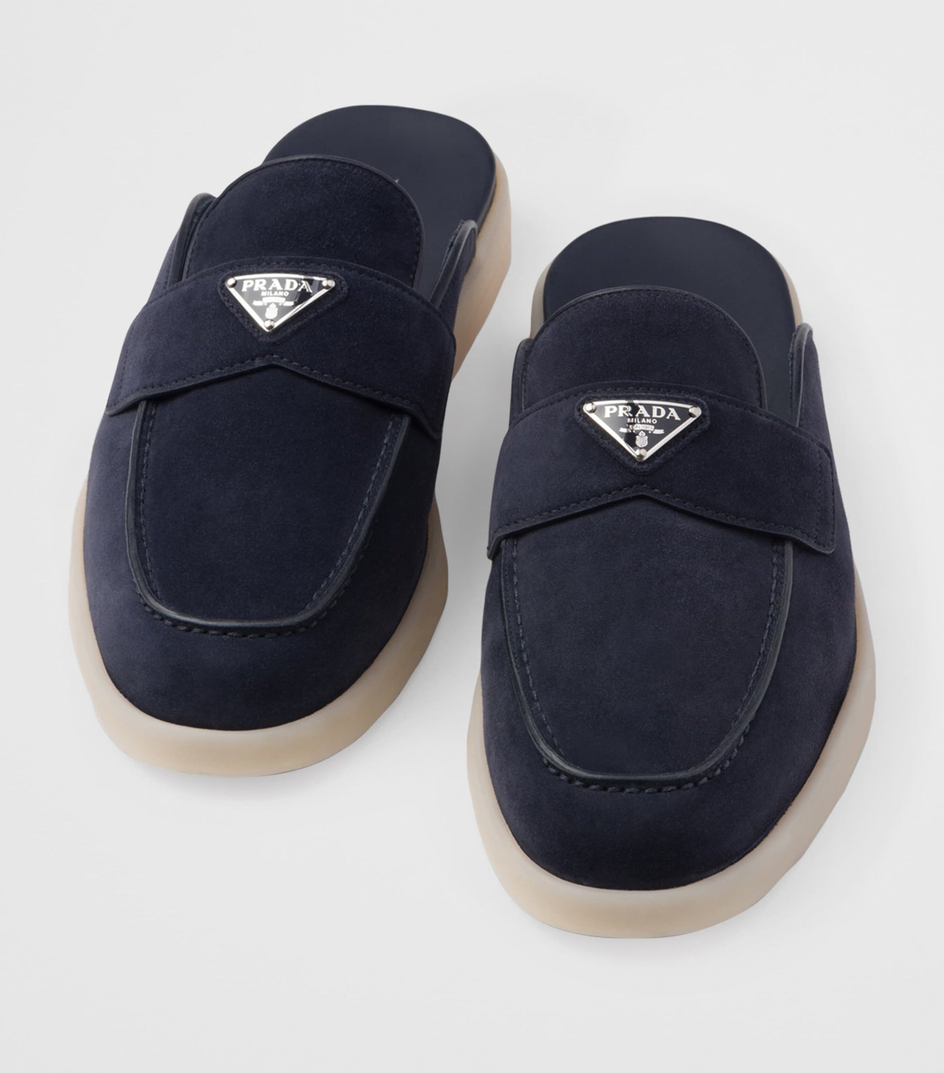 Prada Suede Triangle Mules