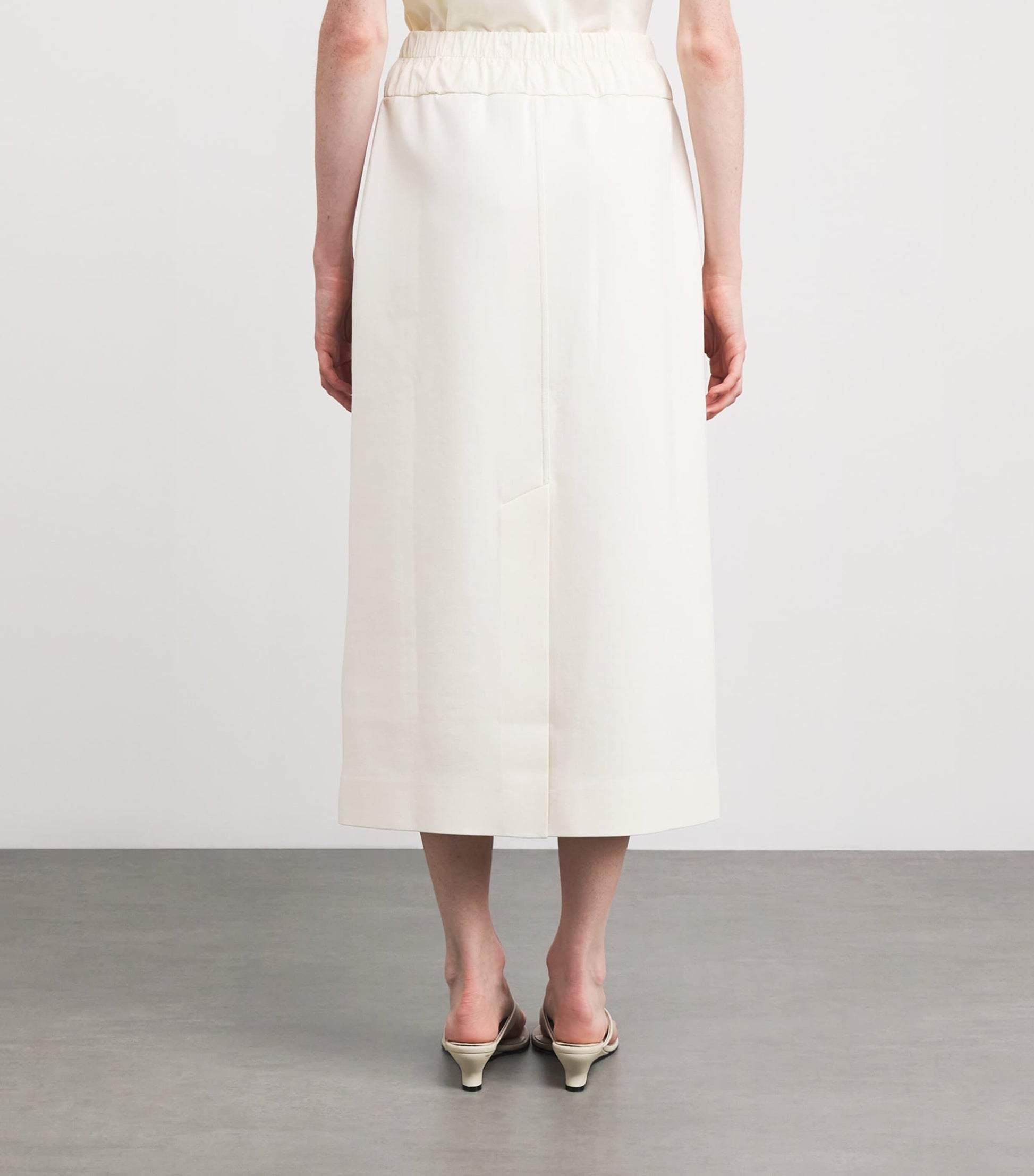 MAX&Co. White Cotton-Blend Jersey and Canvas Midi Skirt