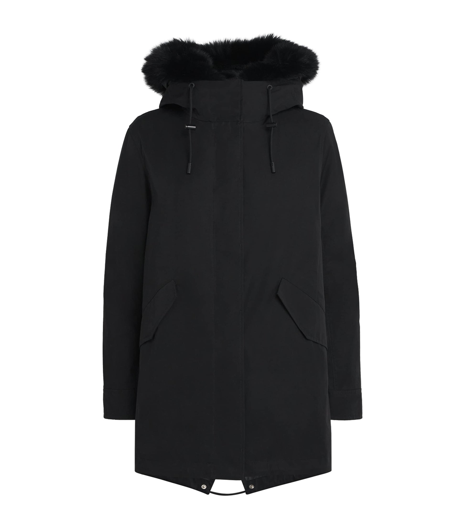 Yves Salomon Black Fox-Rabbit Blended-Cotton Parka (72cm)