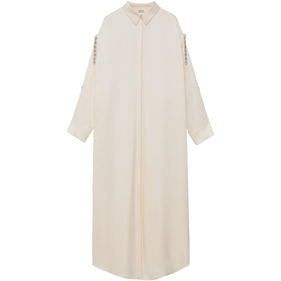 LOEWE White EXCLUSIVE Silk Satin Donut Chain Silver Capsule Shirt Dress