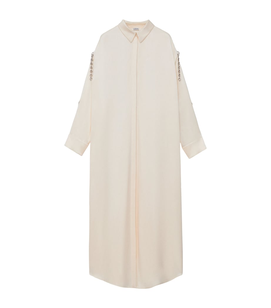 LOEWE White EXCLUSIVE Silk Satin Donut Chain Silver Capsule Shirt Dress