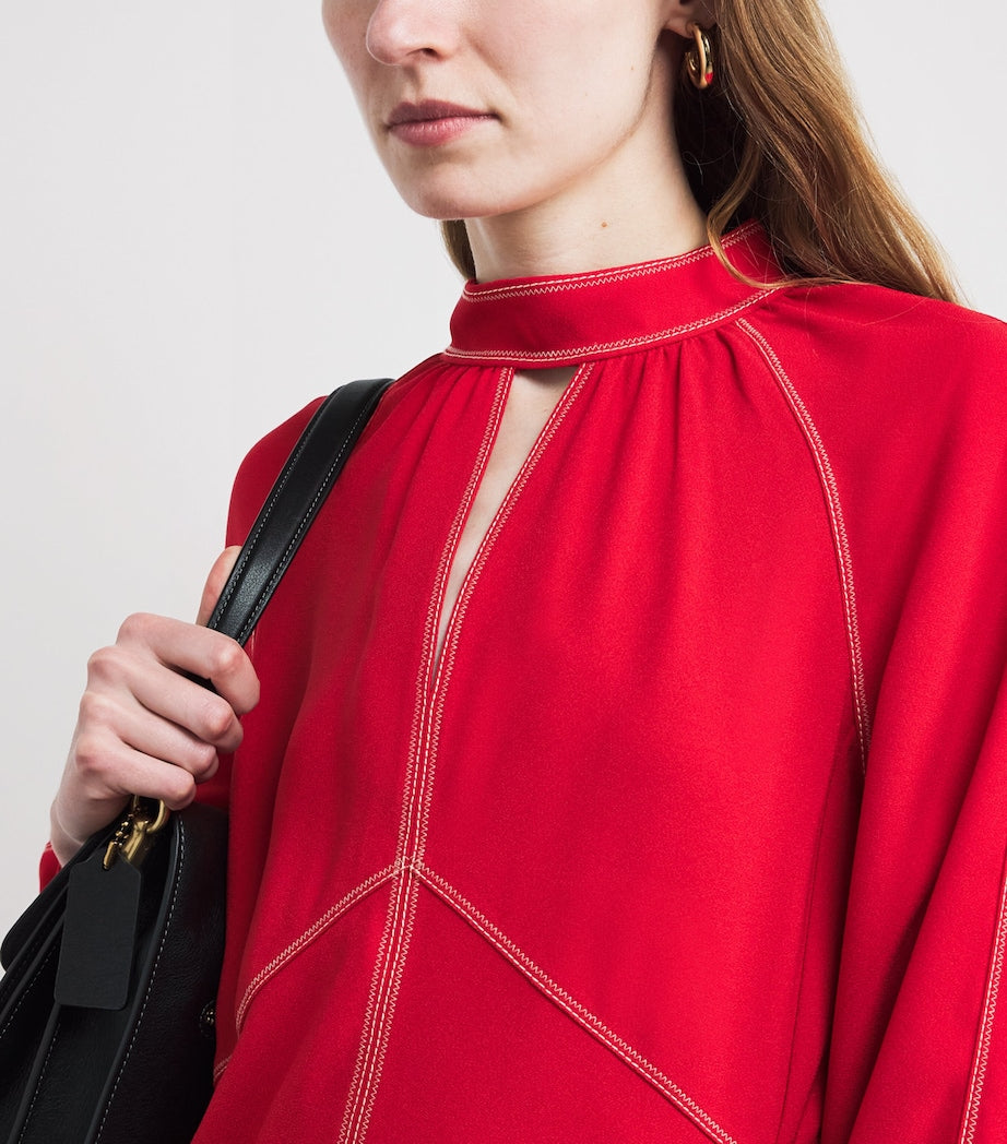 ME+EM Red Contrast-Stitch Panelled Maxi Dress