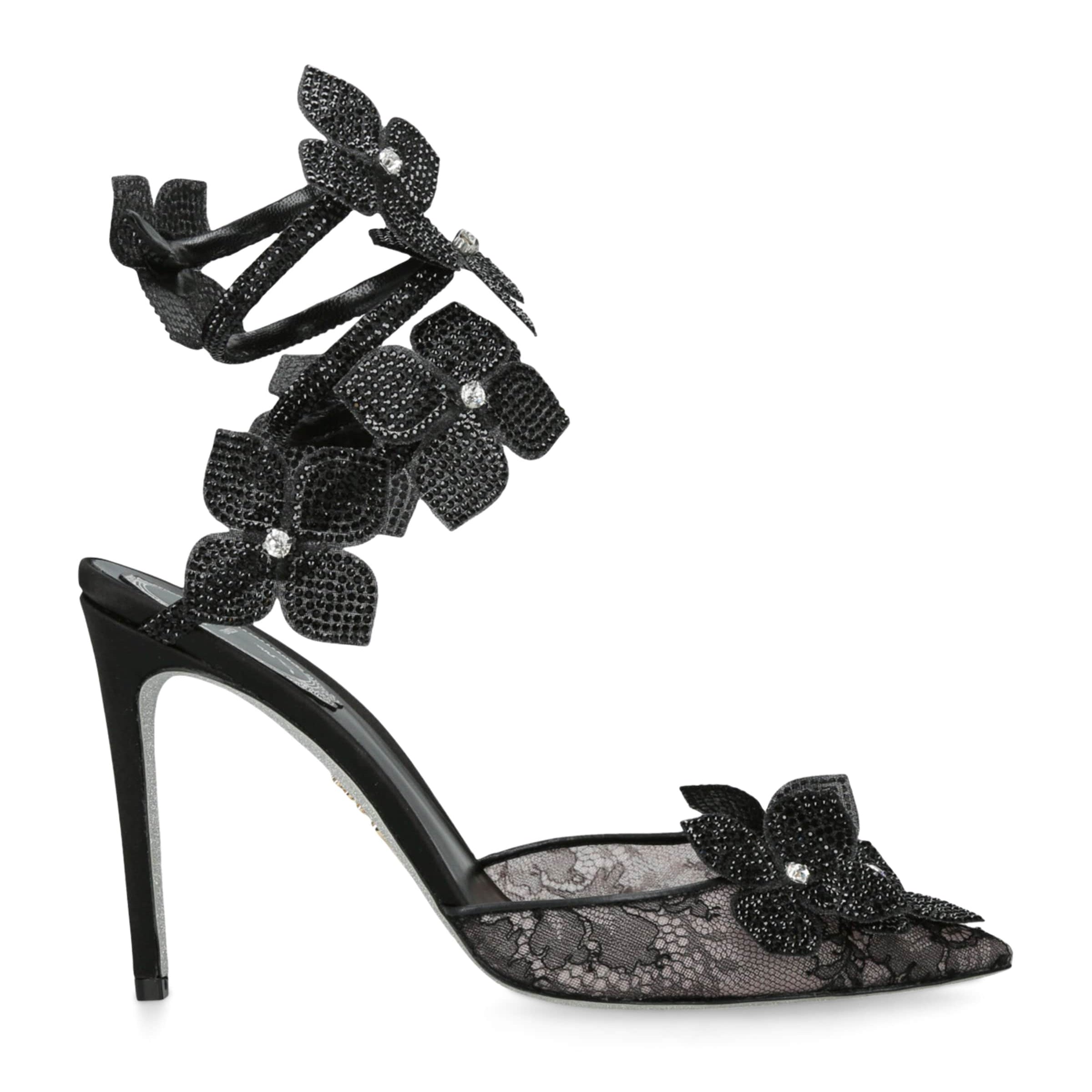 René Caovilla Black Embellished Floriane Pumps 105