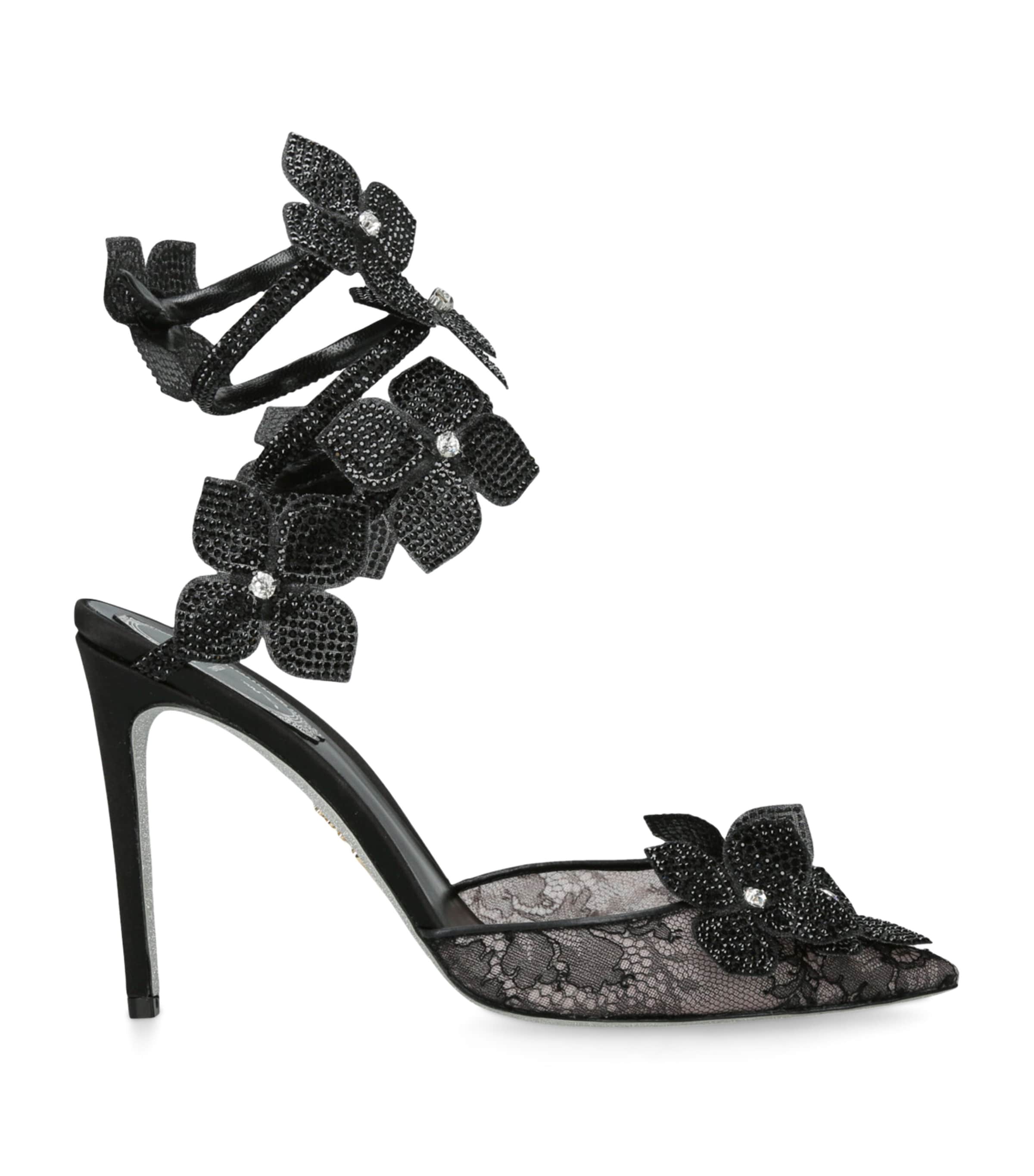 René Caovilla Black Embellished Floriane Pumps 105